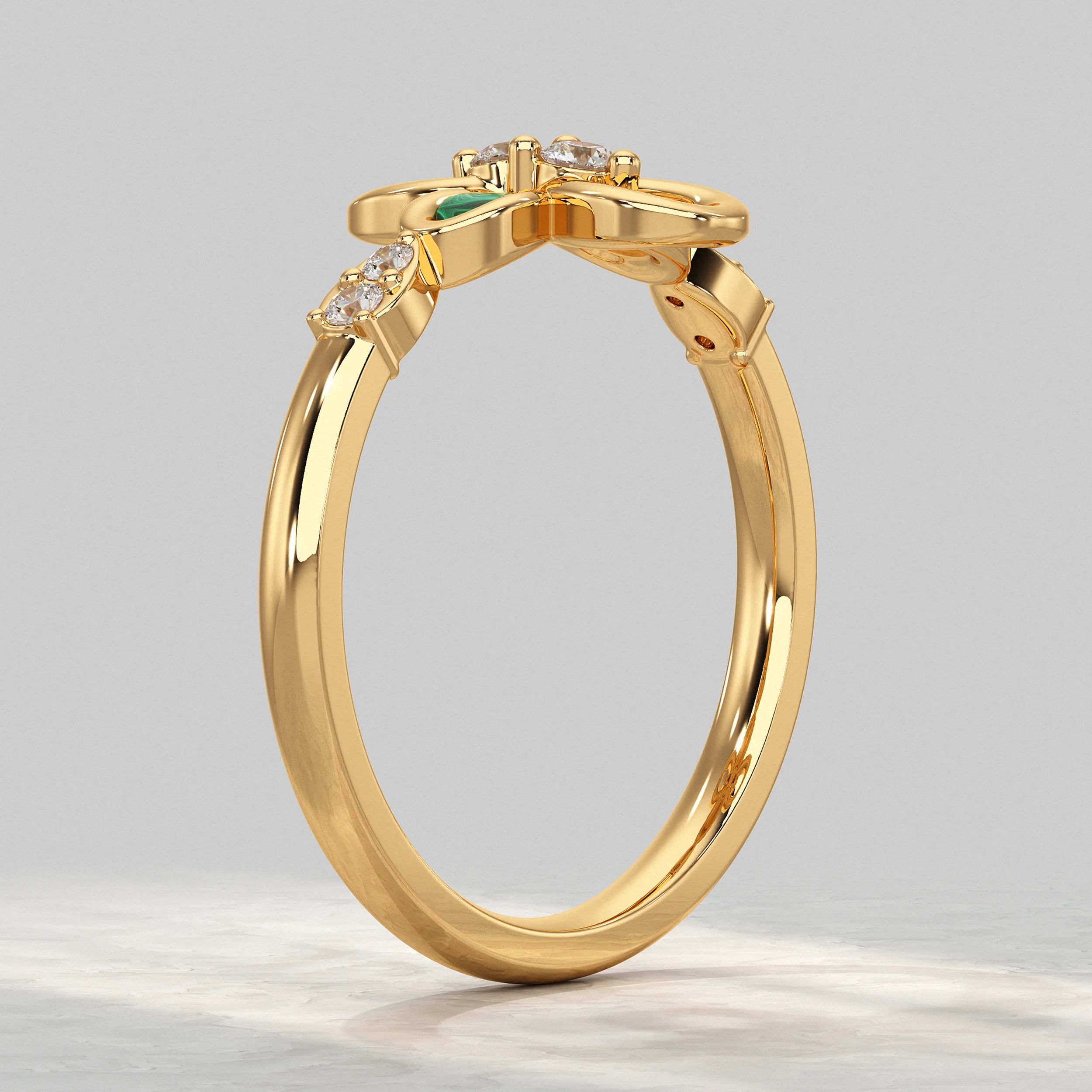 Floral Diamond Ring with Green Enamel Accent