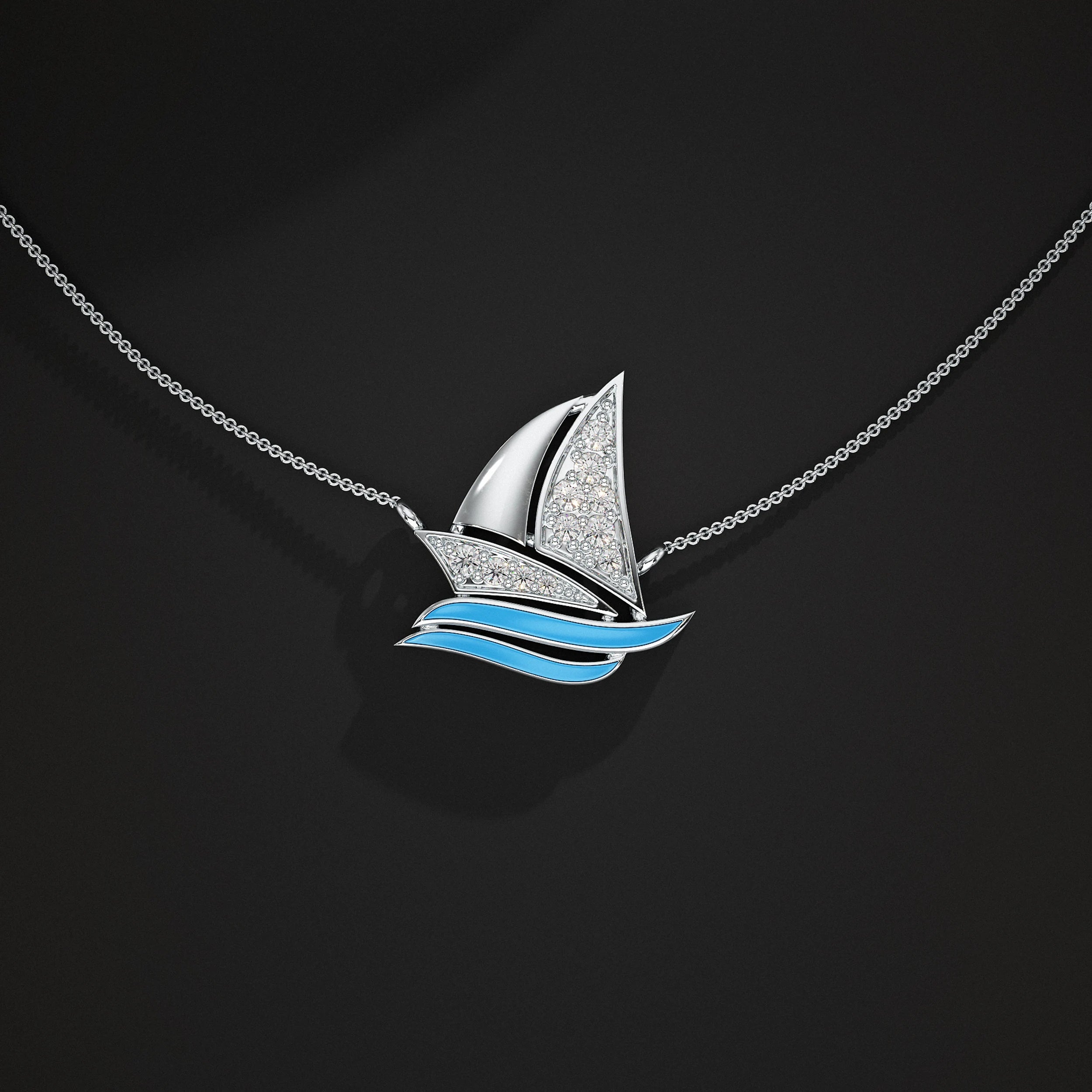 Lab Diamond Sailboat Pendant