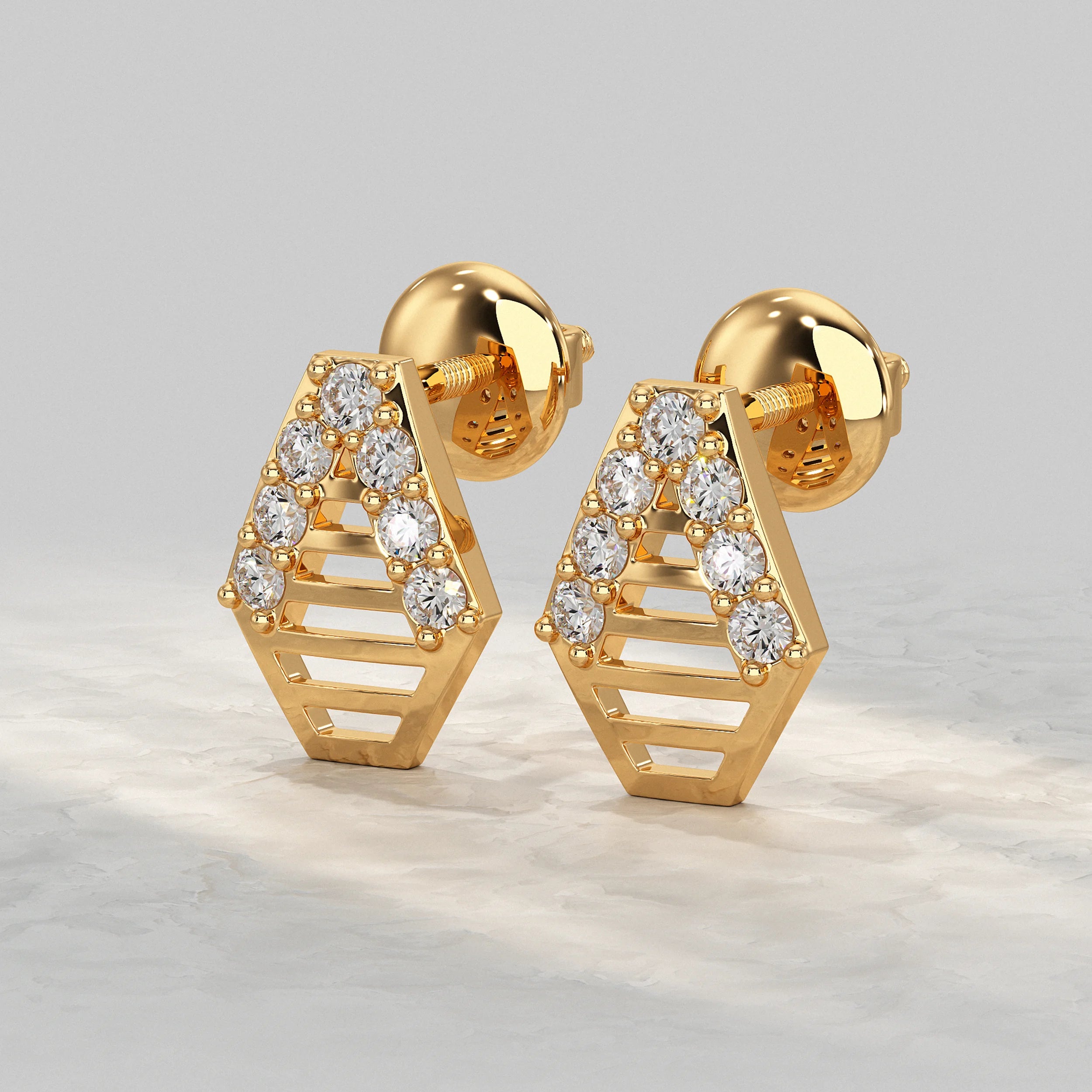 Geometric Ladder Round Diamond Stud Earrings