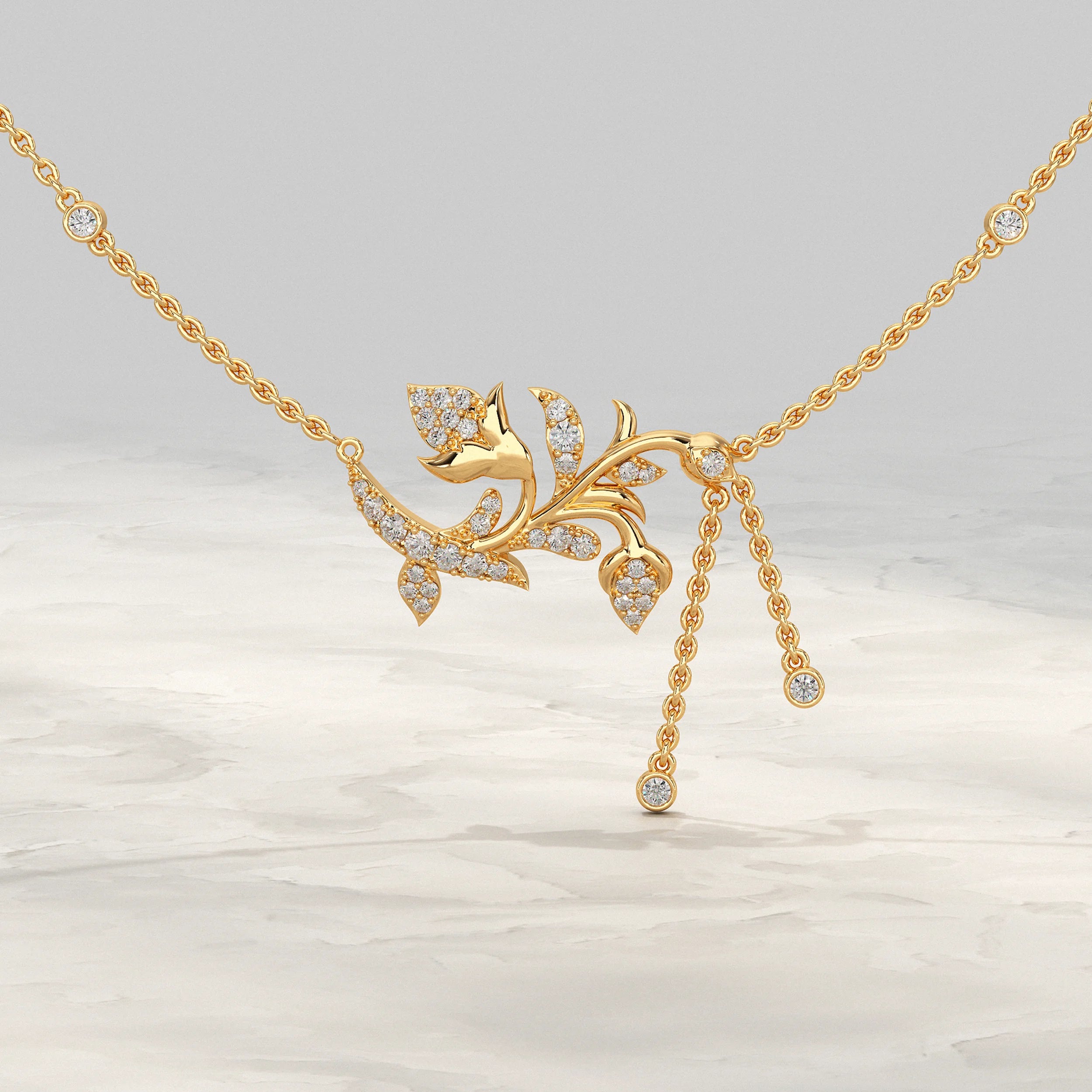 Round Lab Diamond Leaf Shape Pendant