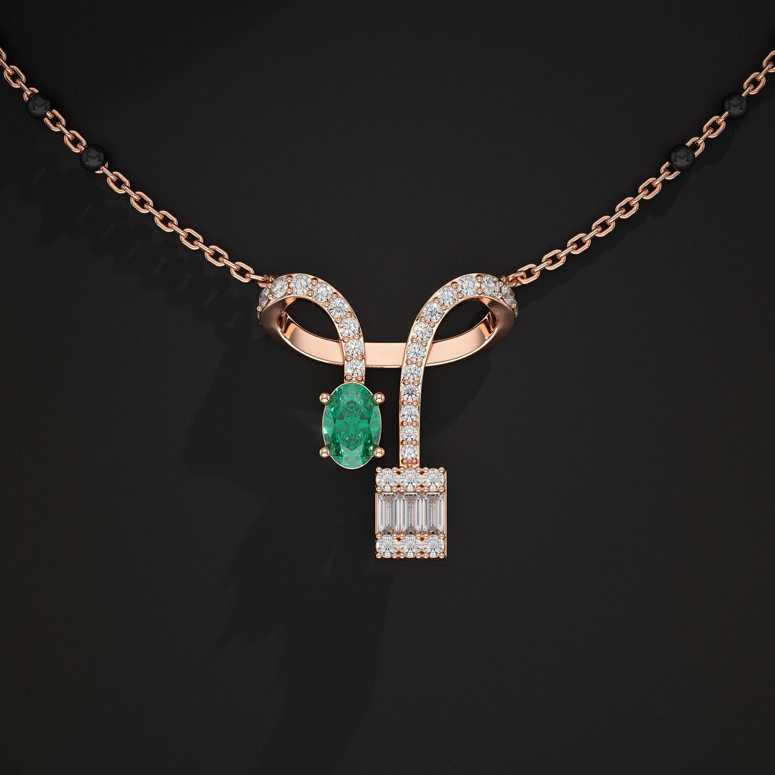 Baguette And Oval Linear Drop Mangalsutra