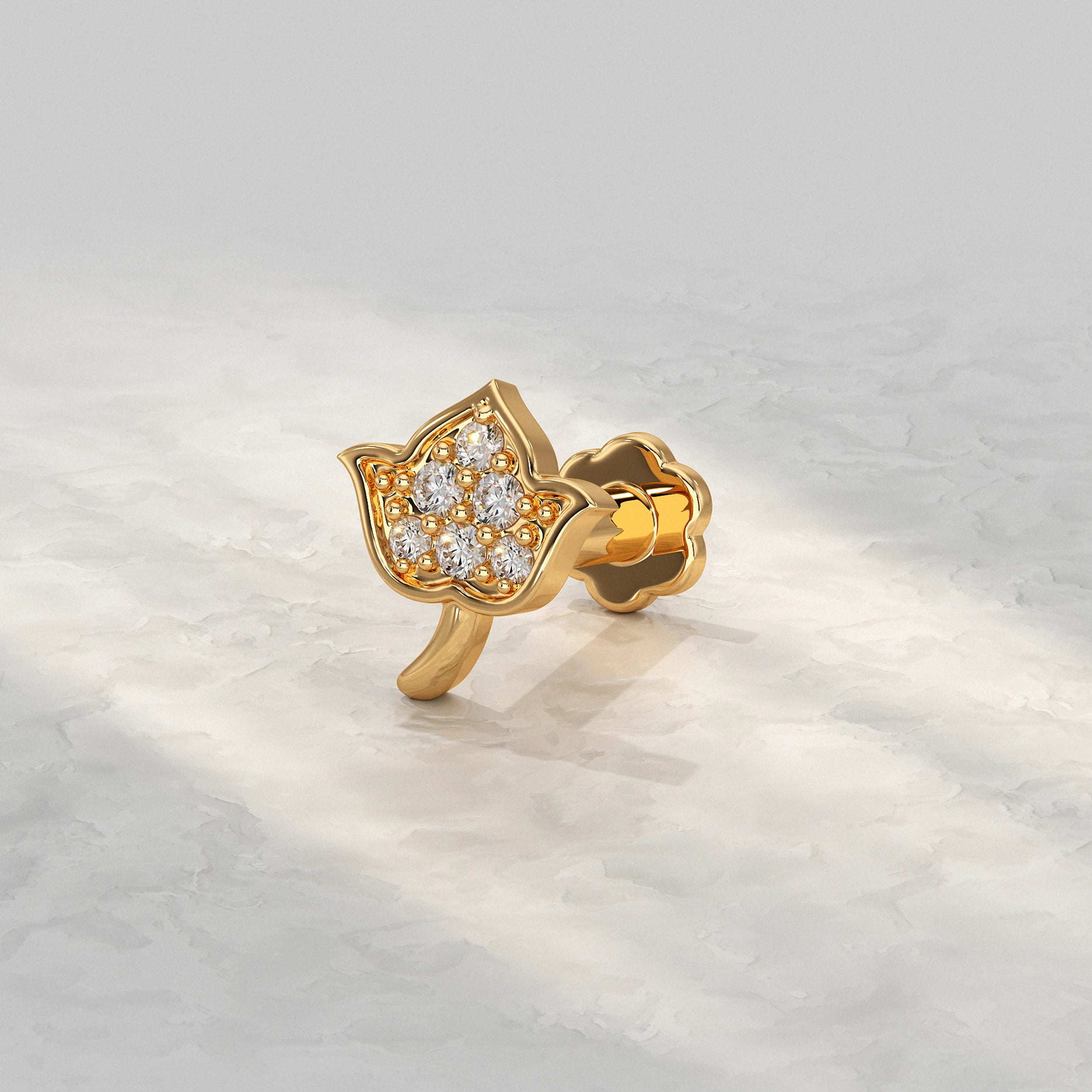 Yellow-Gold-Floral-Leaf-Nose-Pin-With-Multiple-Round-Cut-Diamond