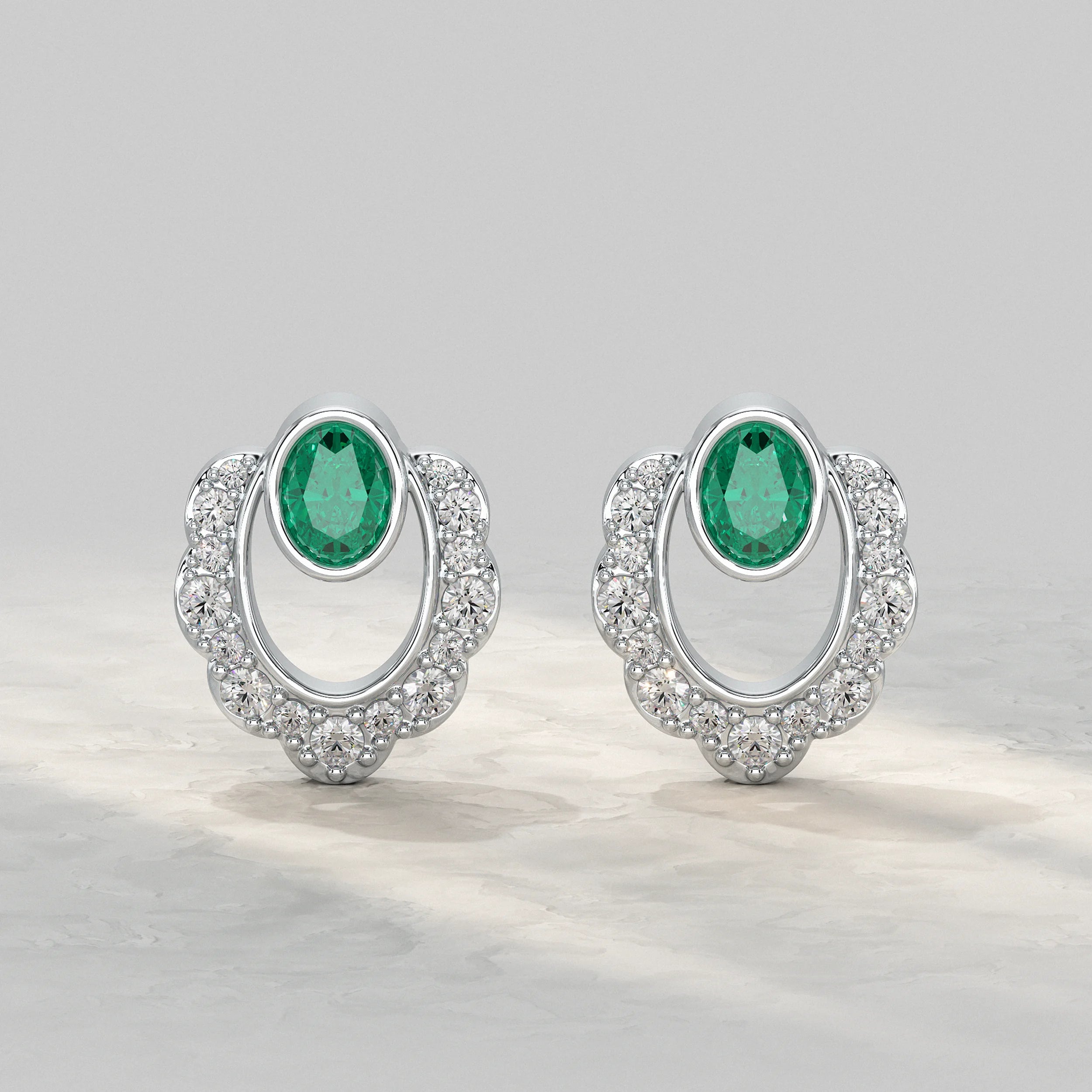 Oval Emerald Halo Stud Lab Diamond Earrings