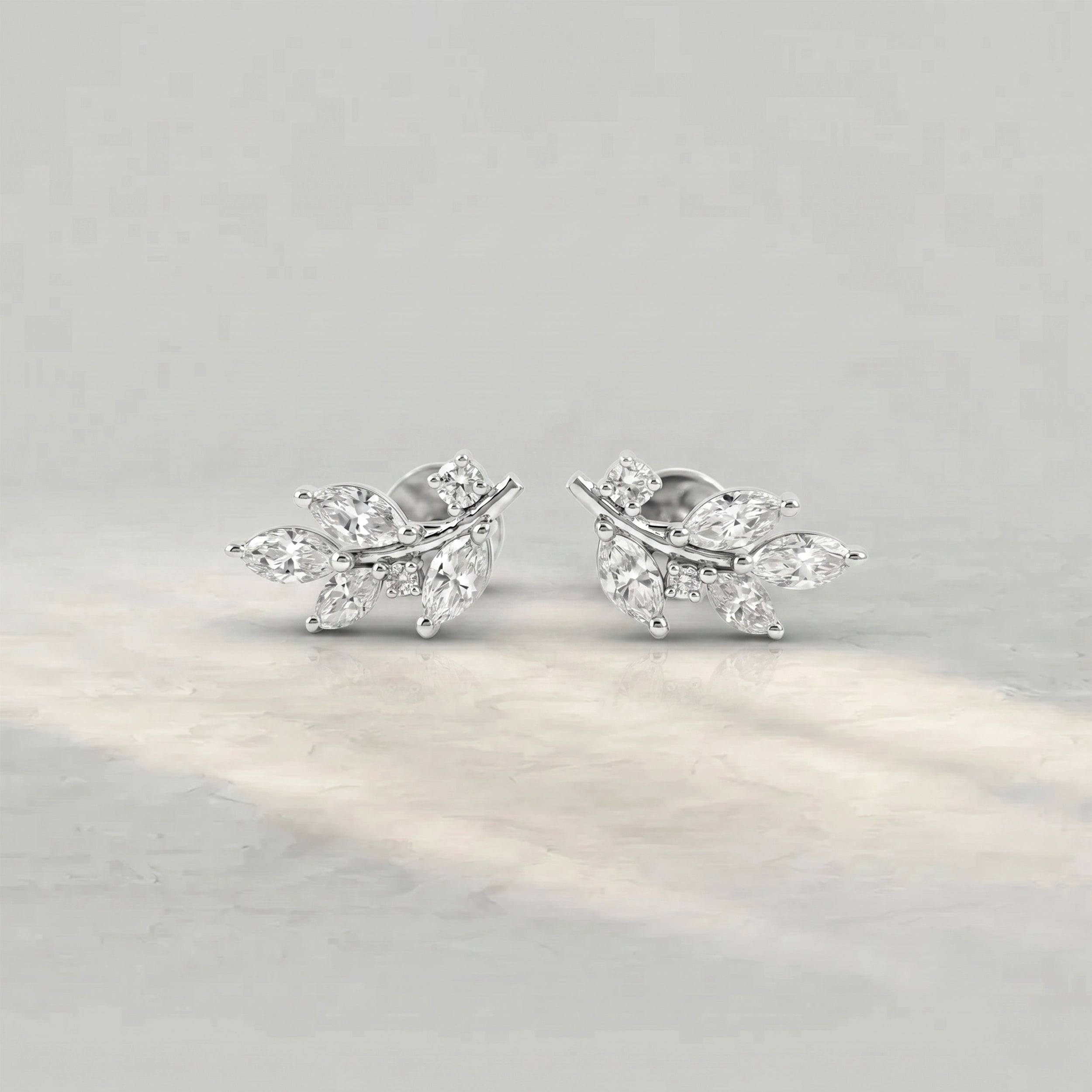 Marquise And Round Diamond Leaf Stud