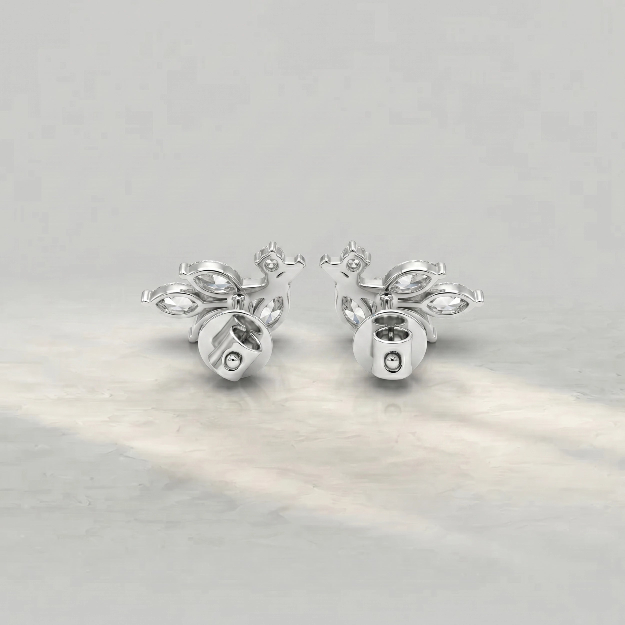 Marquise And Round Diamond Leaf Stud
