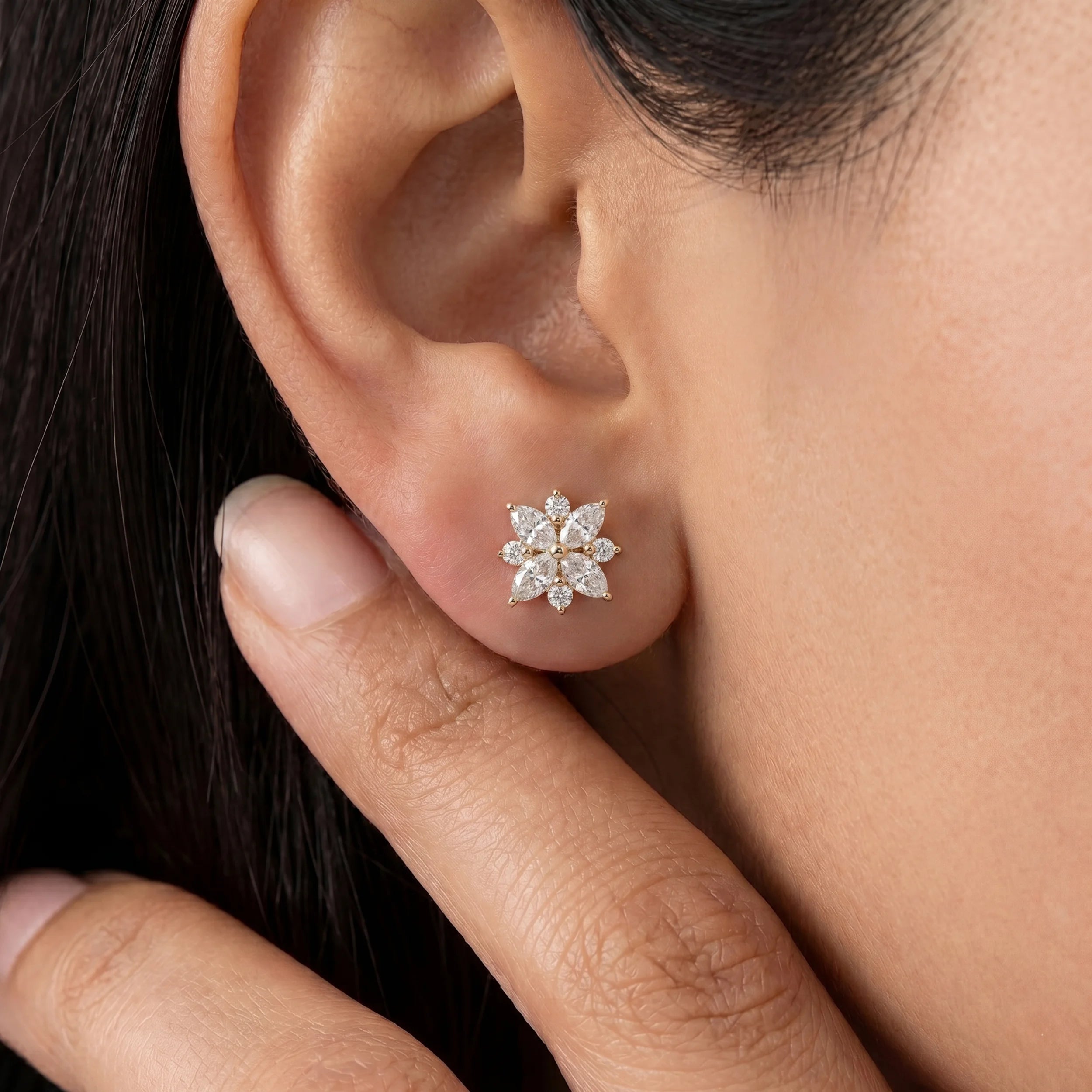 Marquise Lab Cluster Diamond Earrings