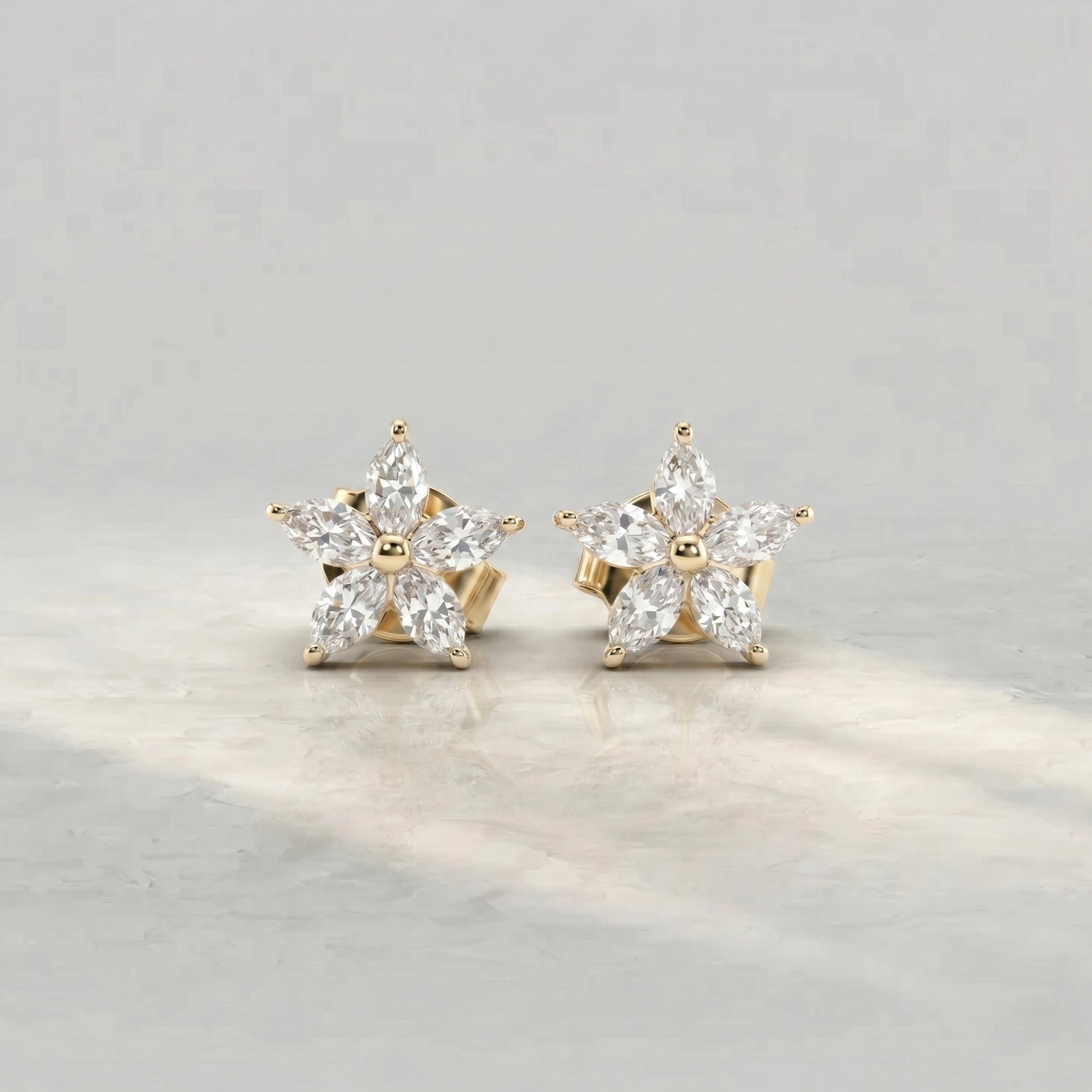 Marquise Lab Diamond Floral Stud Earrings