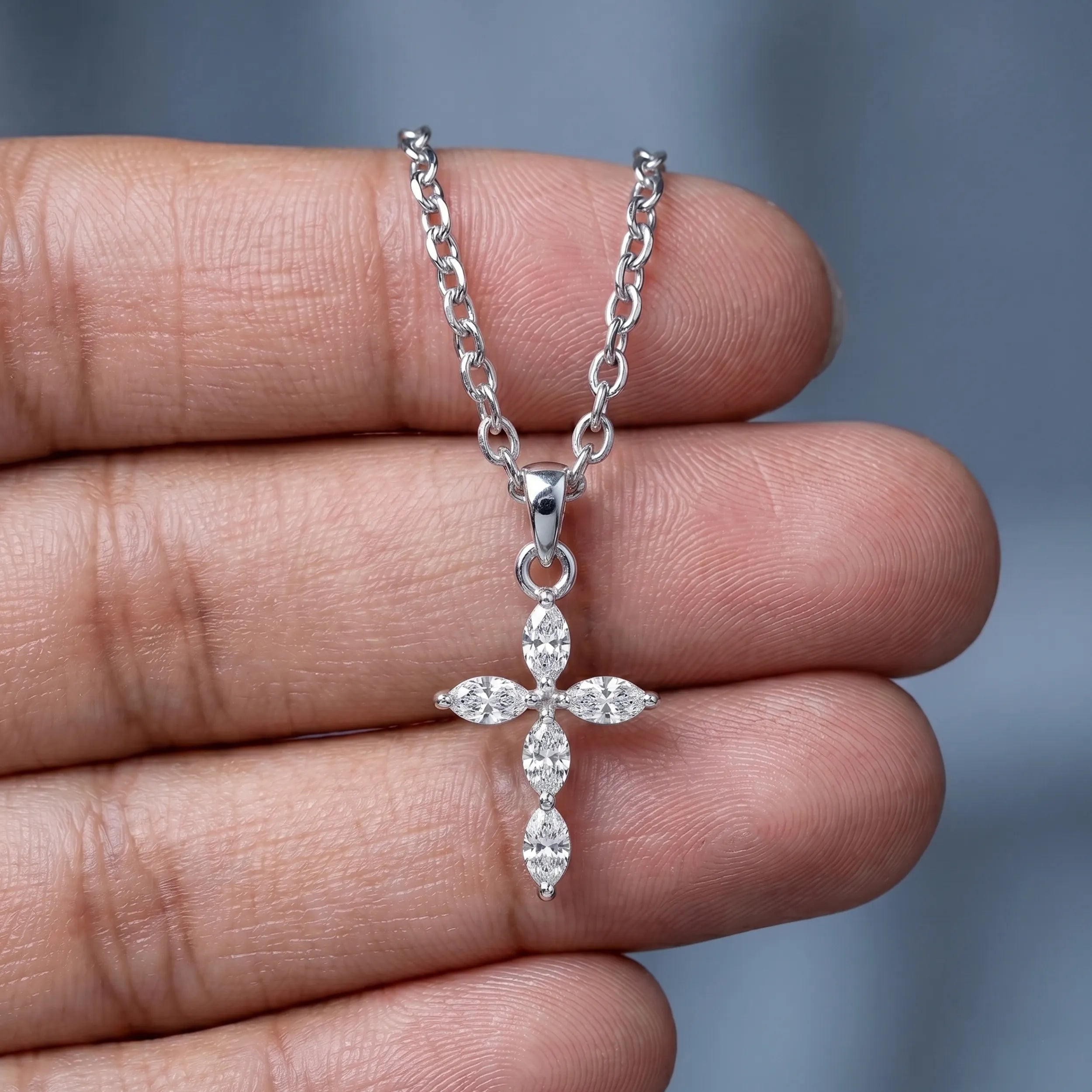Marquise Lab Diamond Cross Pendant