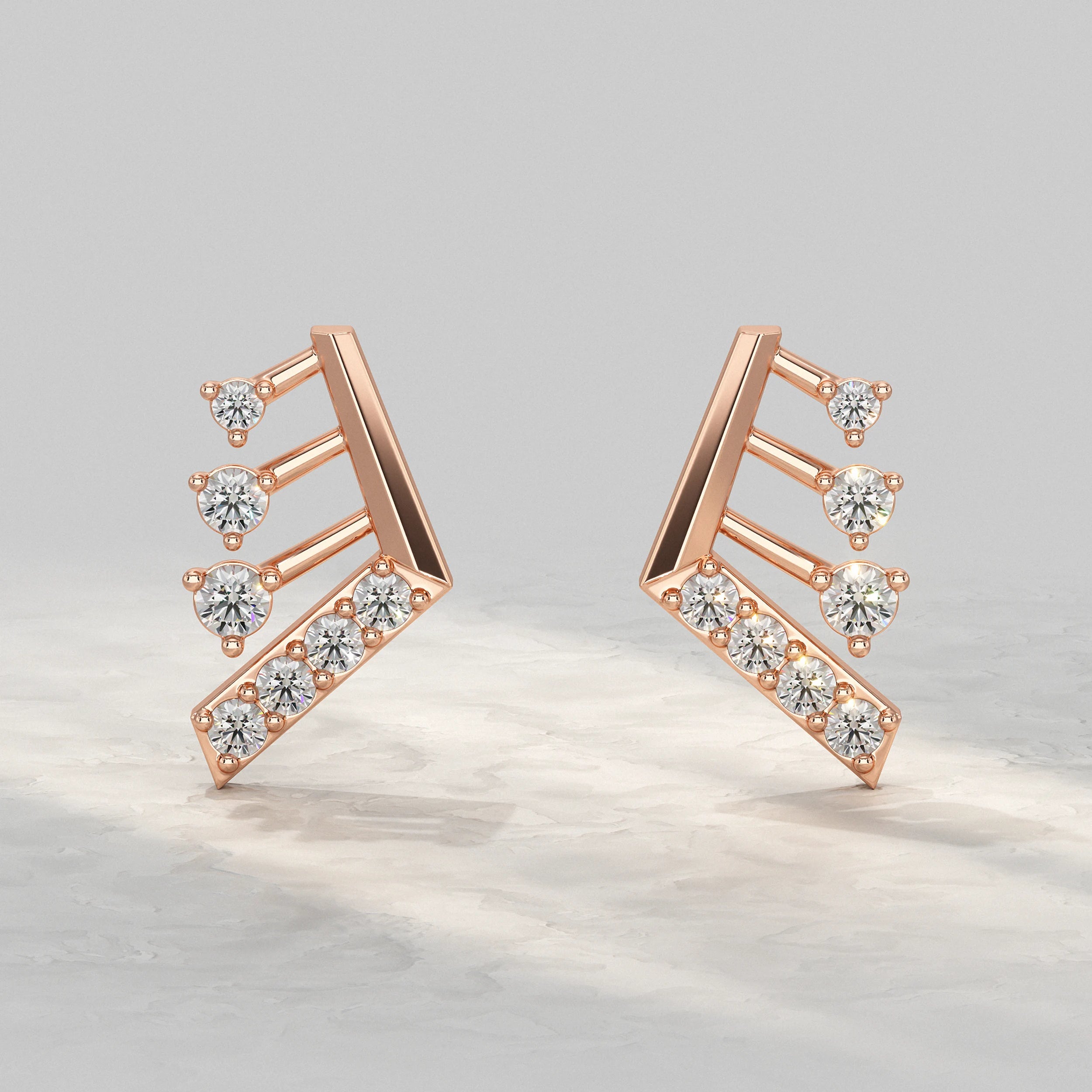 Modern Angled Diamond Bar Design Stud Earrings