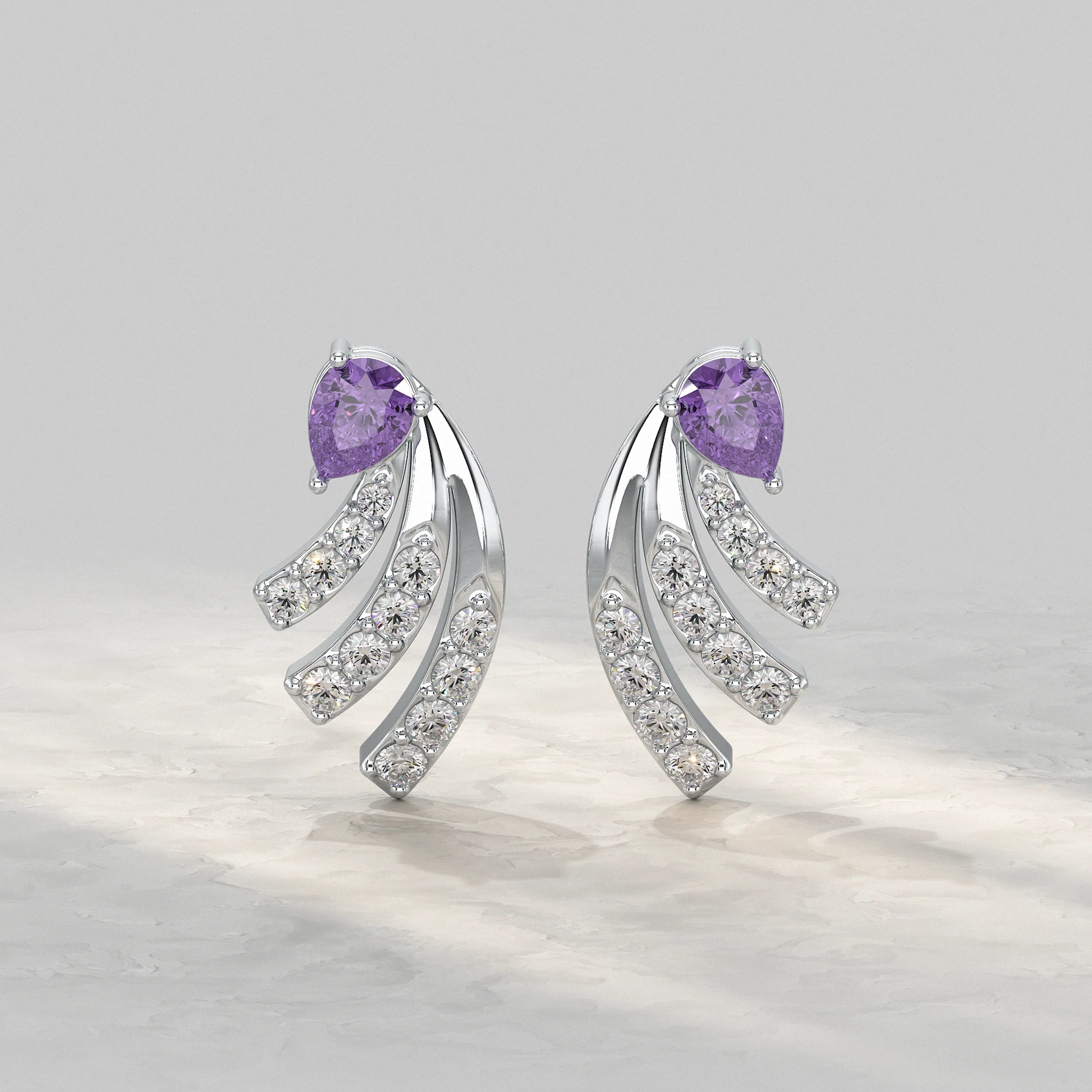 Pear Shaped Amethyst And Round Diamond Stud Earrings