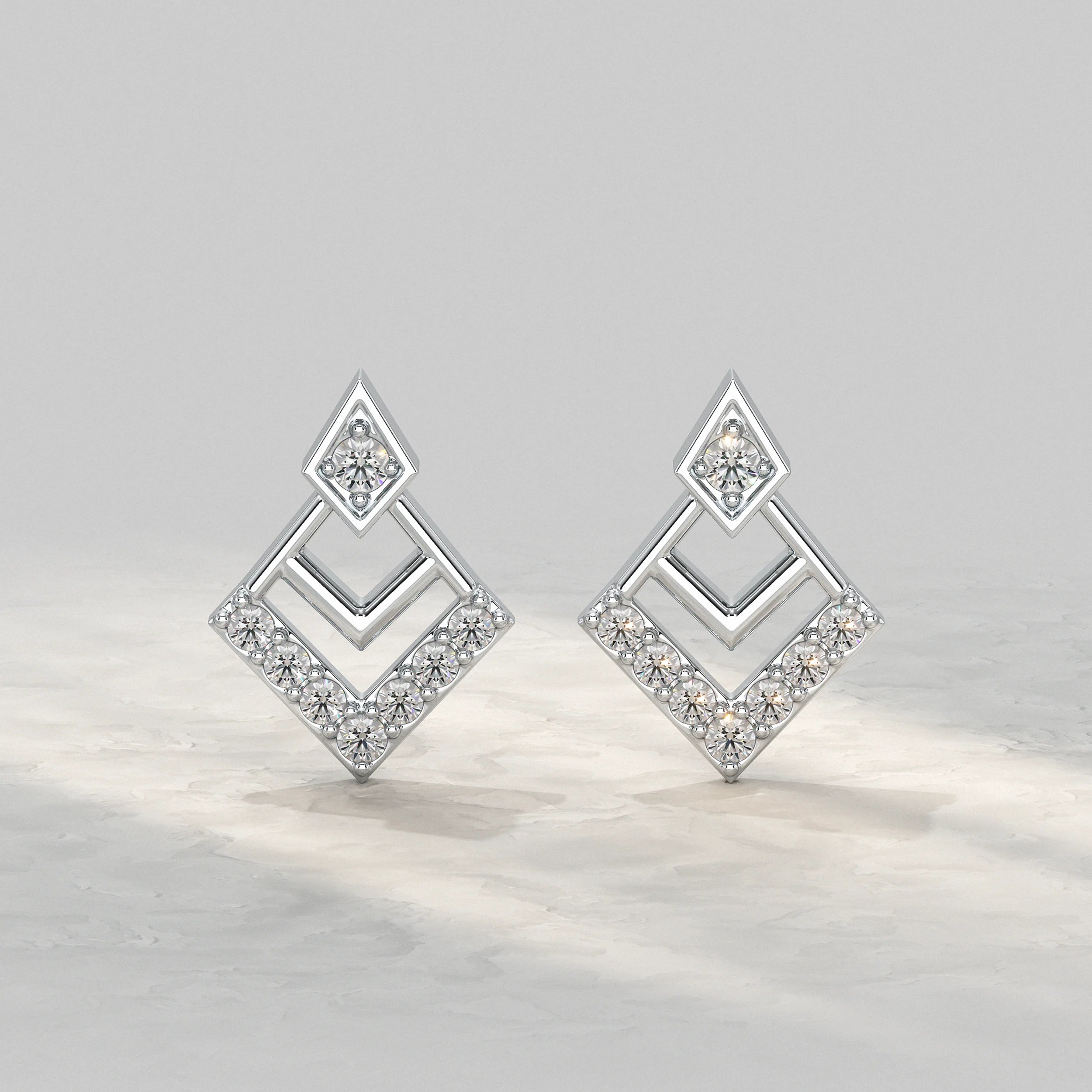 Chevron Square Lab Diamond Stud Earrings
