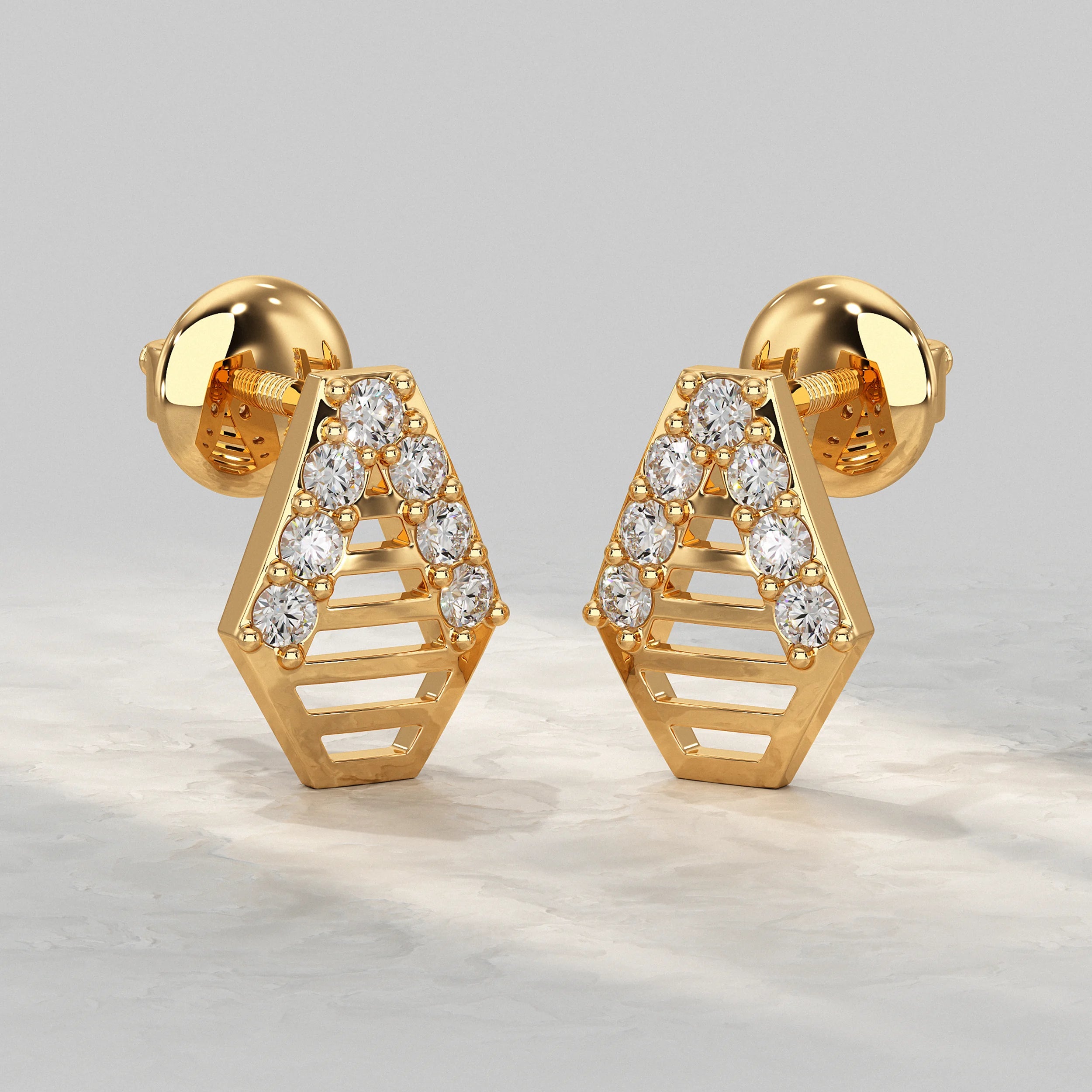 Geometric Ladder Round Diamond Stud Earrings