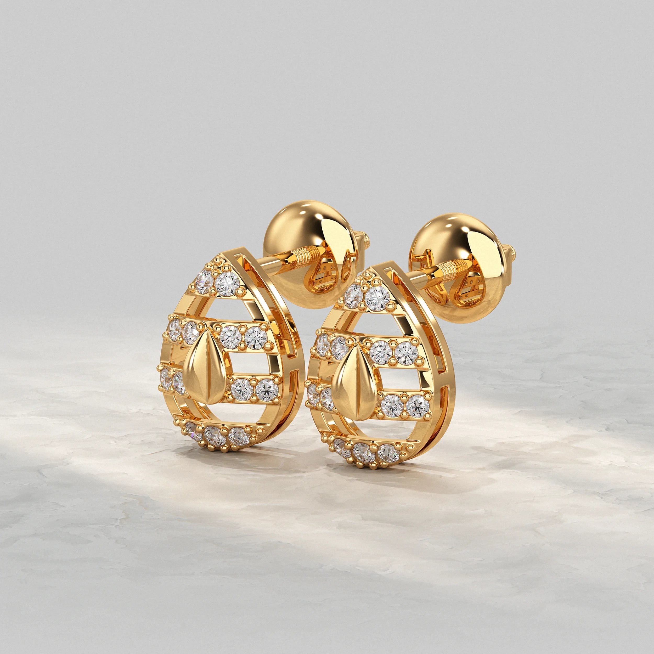 Teardrop Diamond Cluster Open Frame Stud Earrings