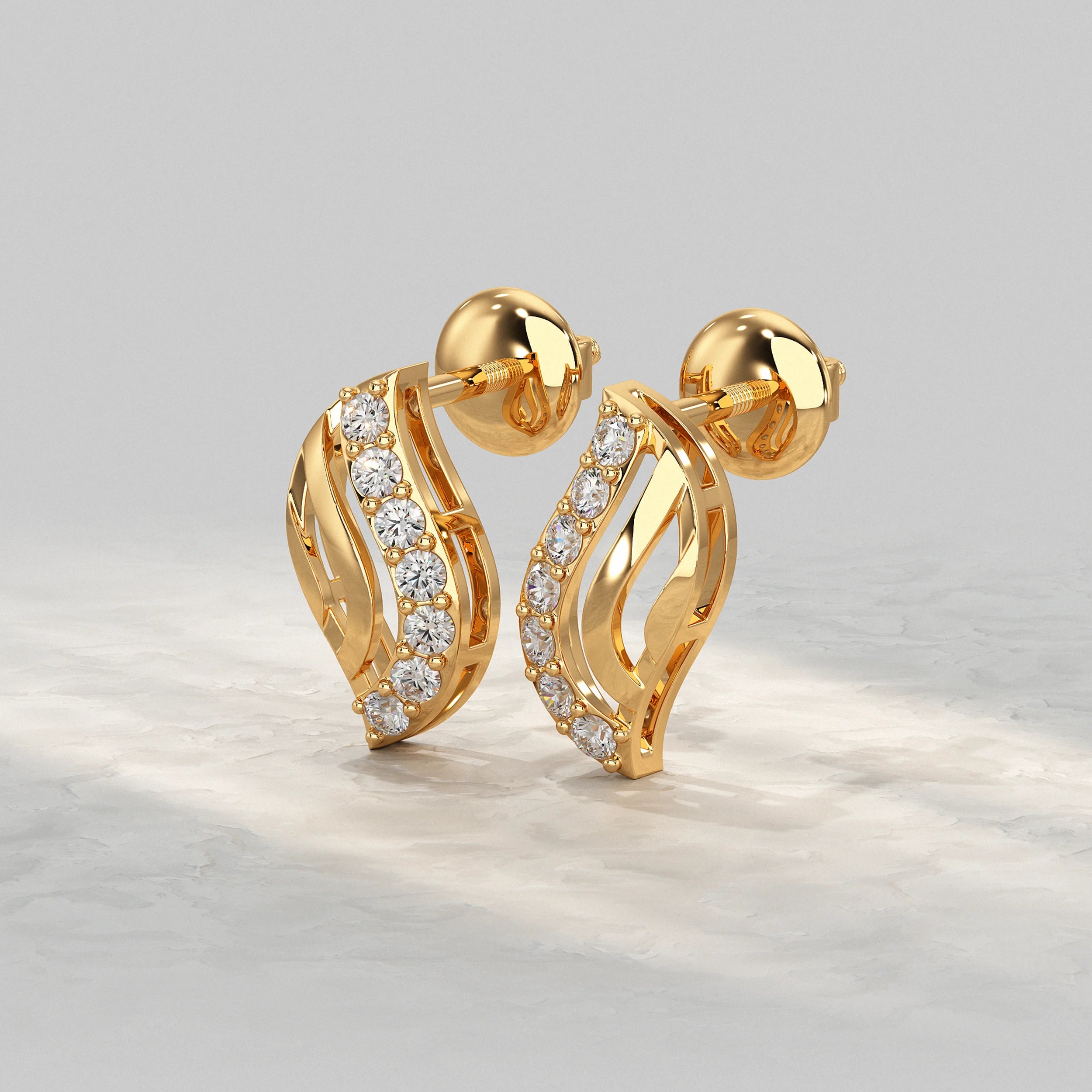 Wave Design Diamond Accent Stud Earrings