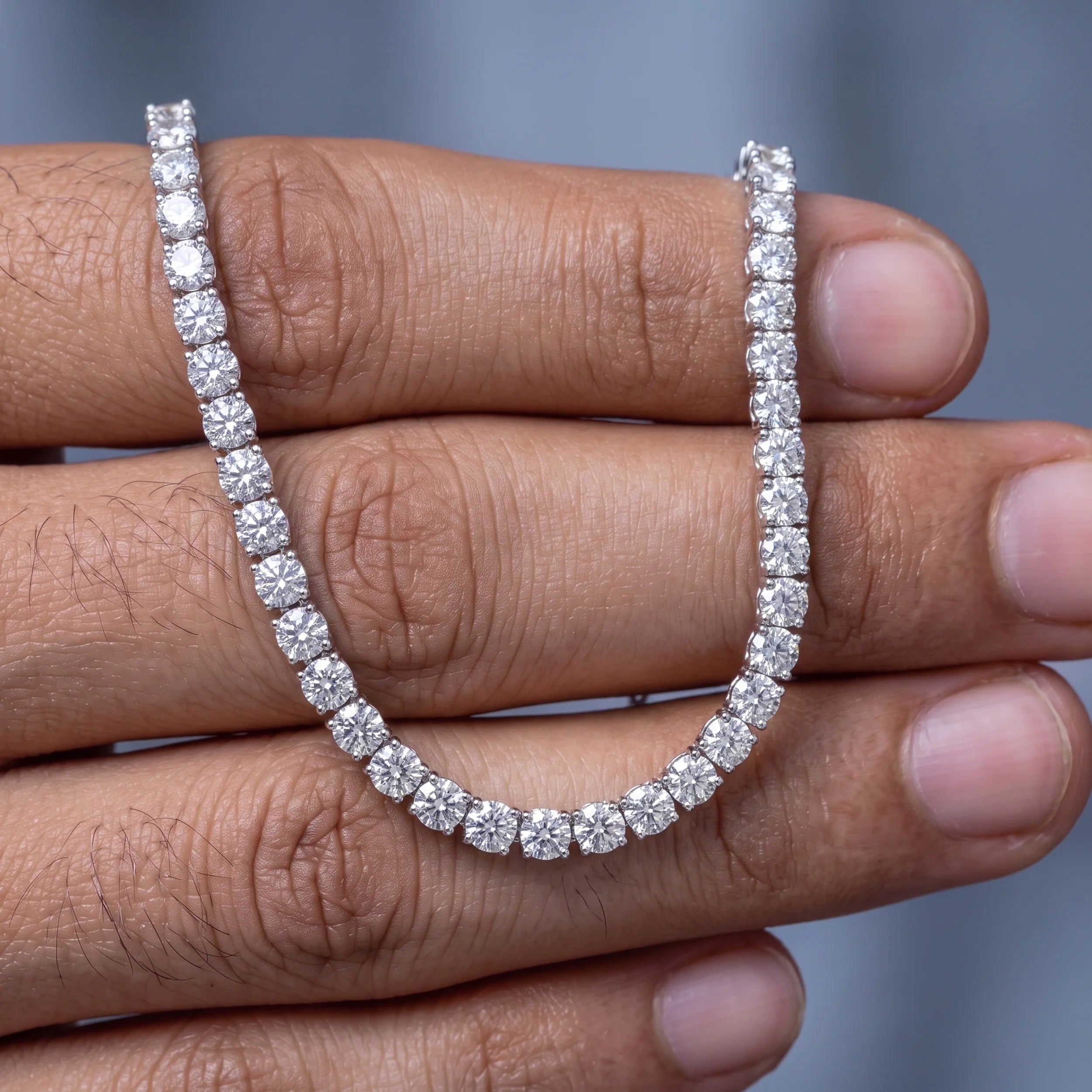 Round Lab Diamond Tennis Men's Necklace