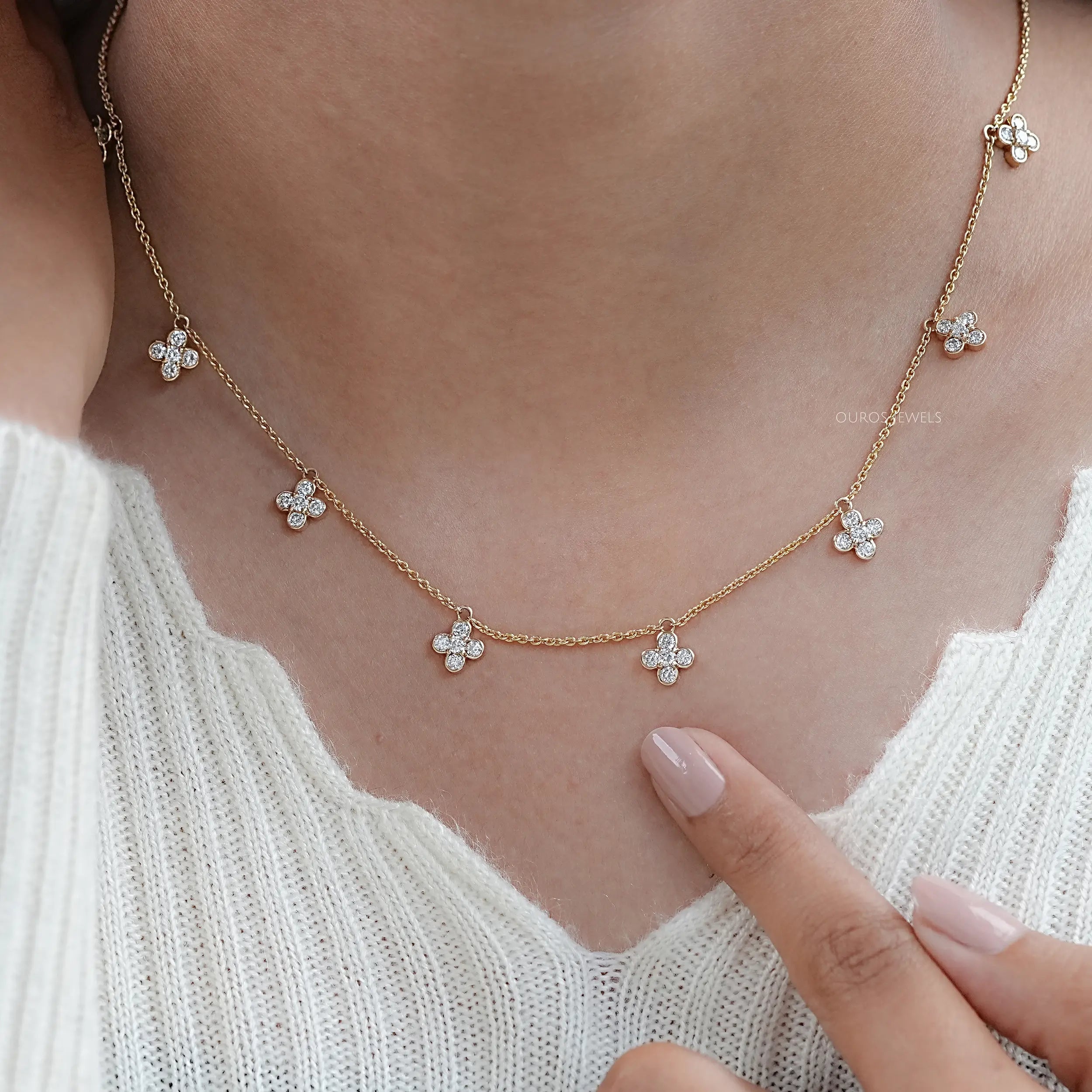 Round Cut Lab Diamond Flower Necklace