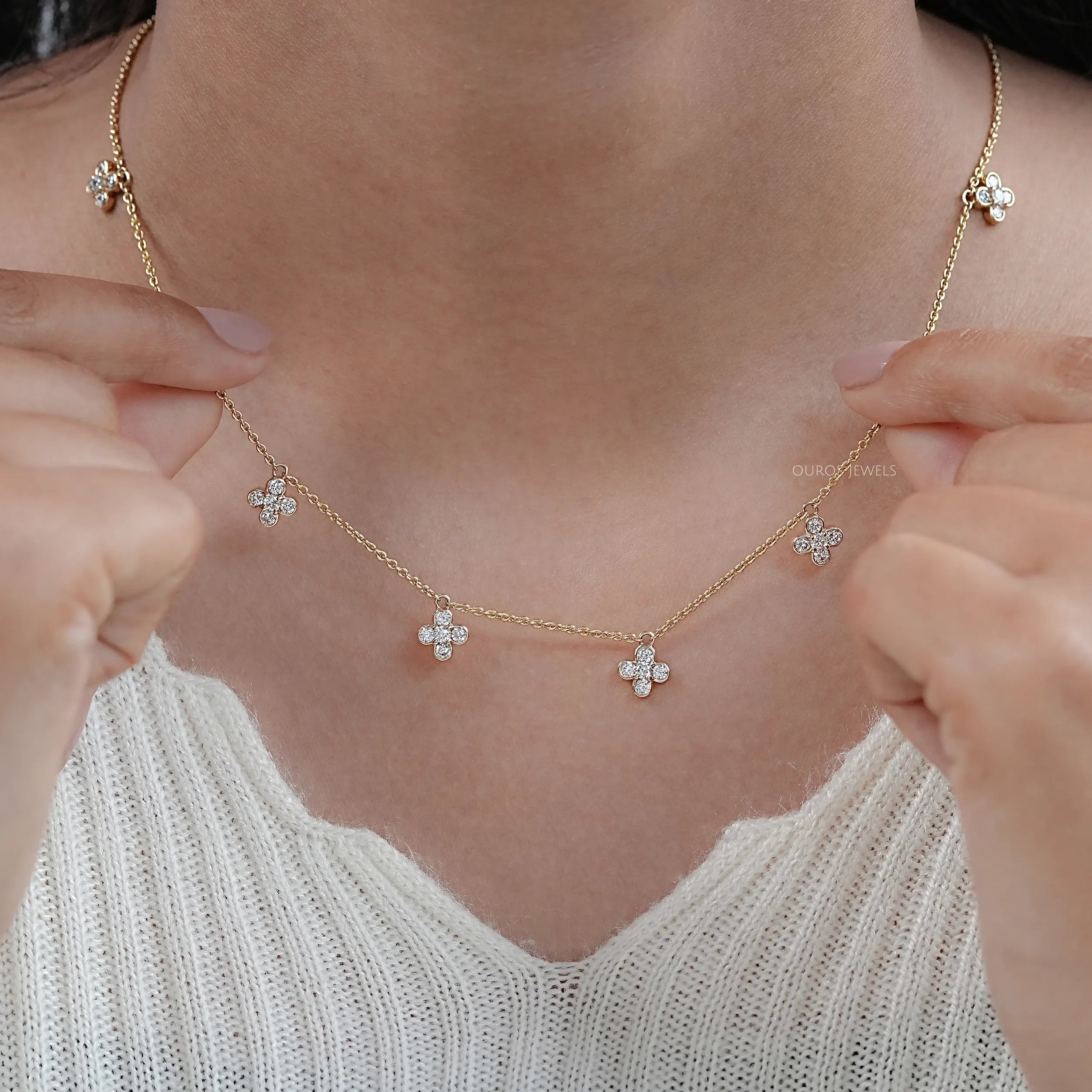 Round Cut Lab Diamond Flower Necklace