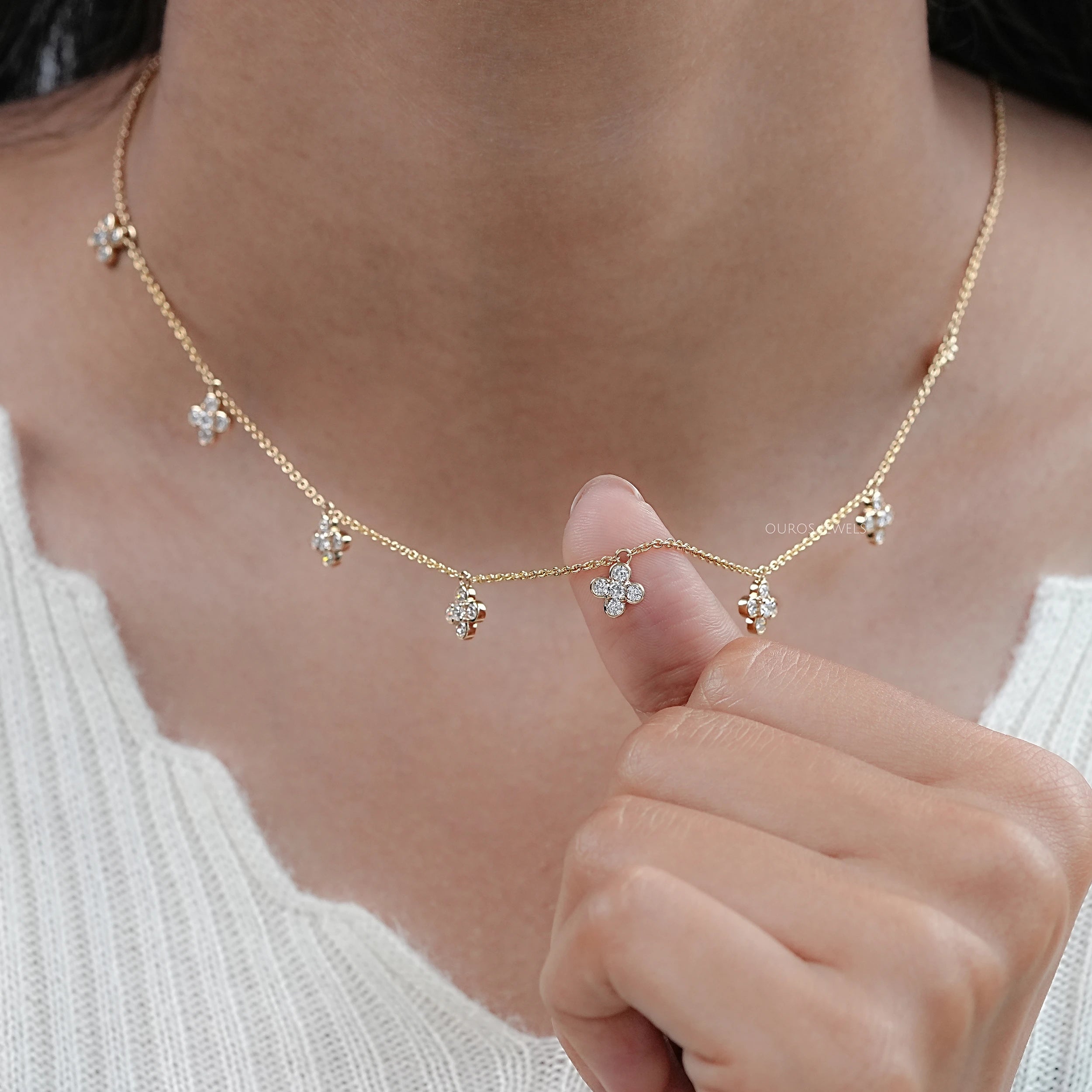 Round Cut Lab Diamond Flower Necklace