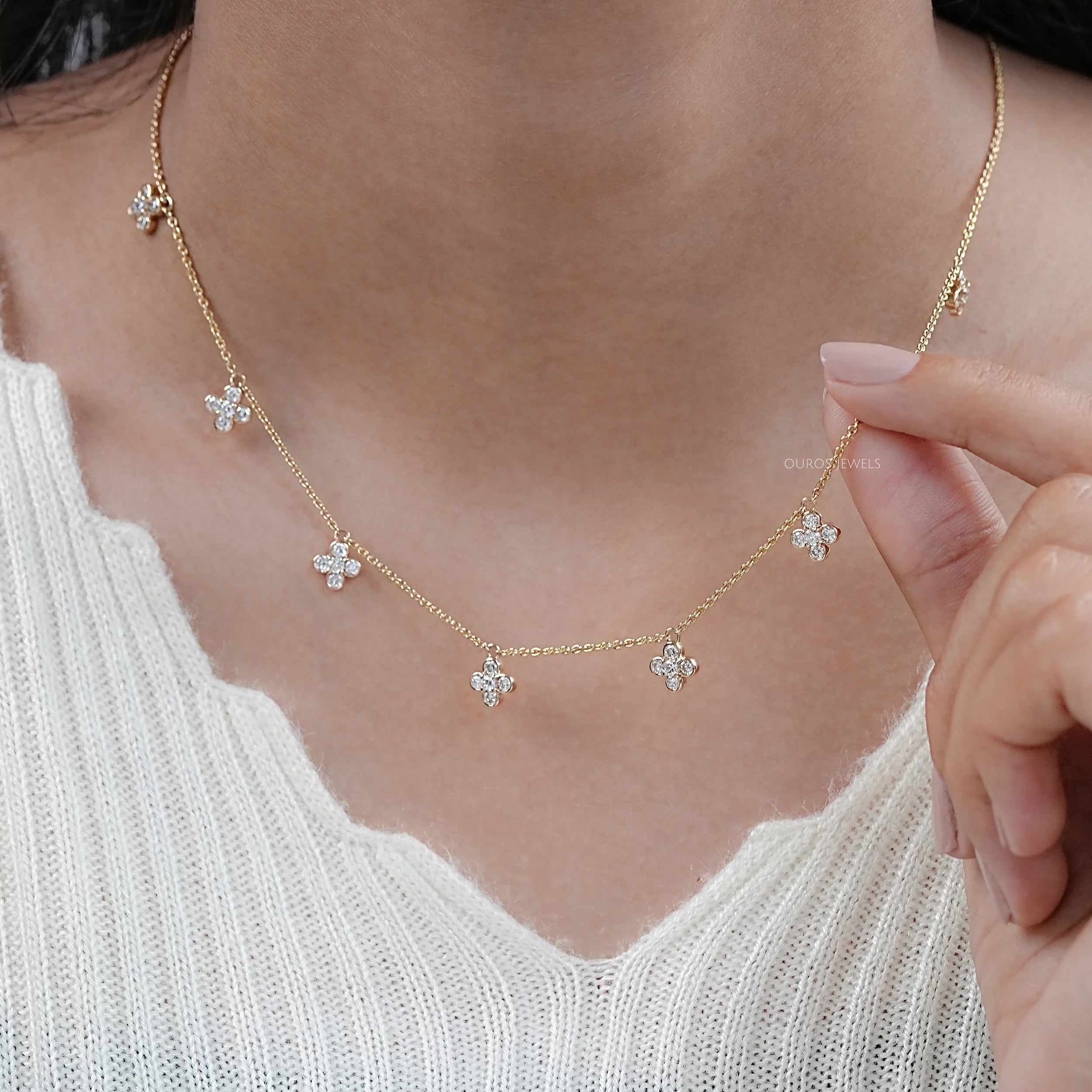 Round Cut Lab Diamond Flower Necklace