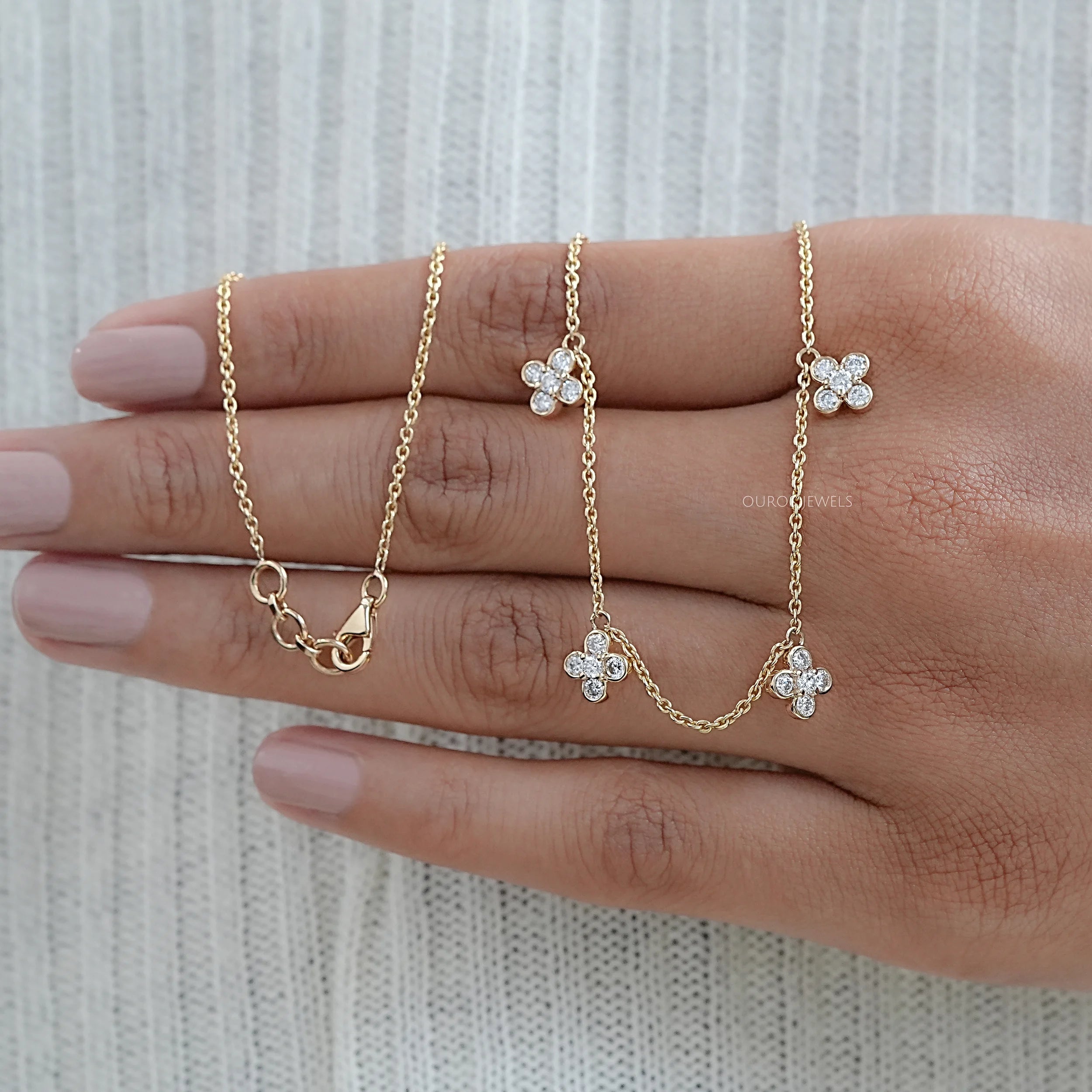 Round Cut Lab Diamond Flower Necklace