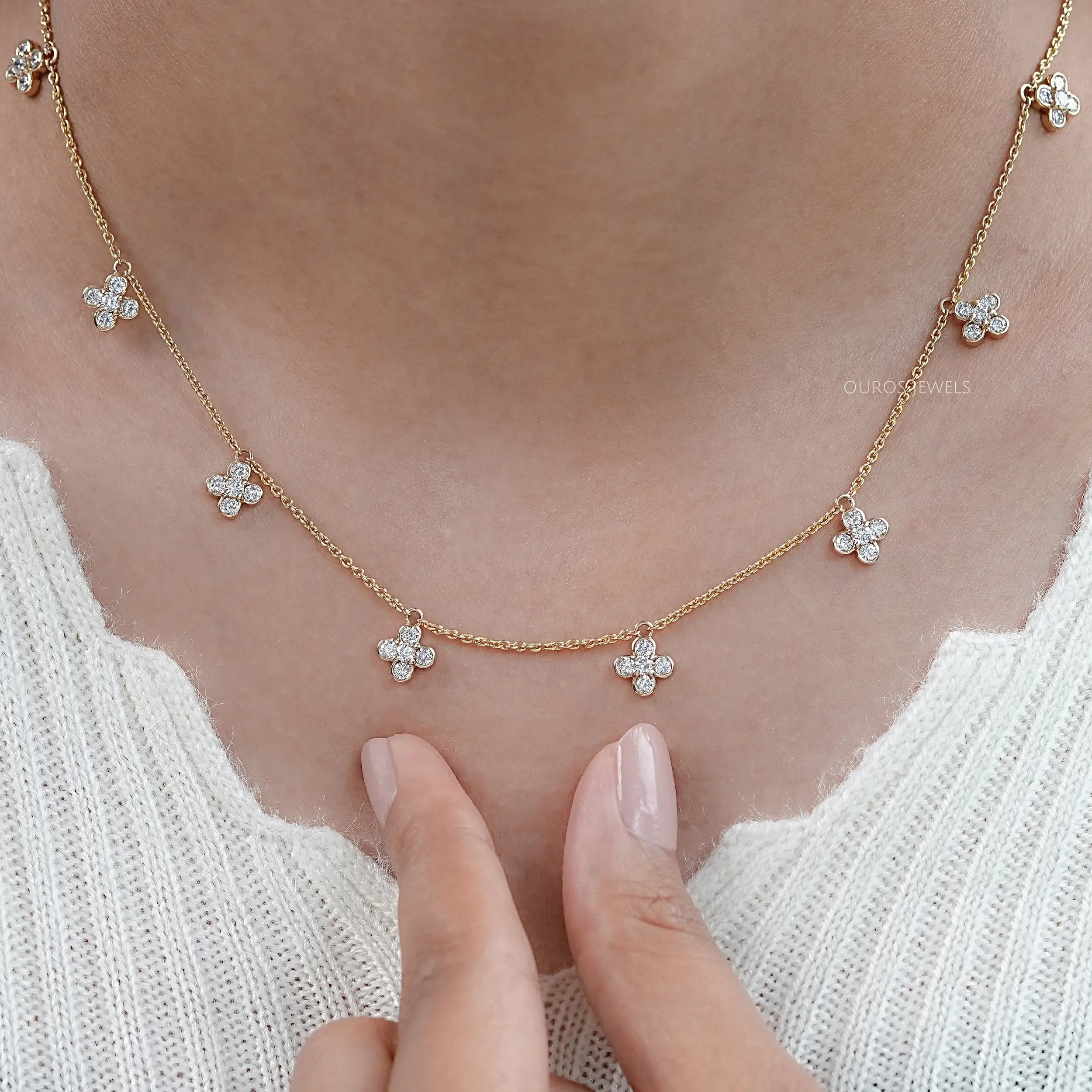 Round Cut Lab Diamond Flower Necklace