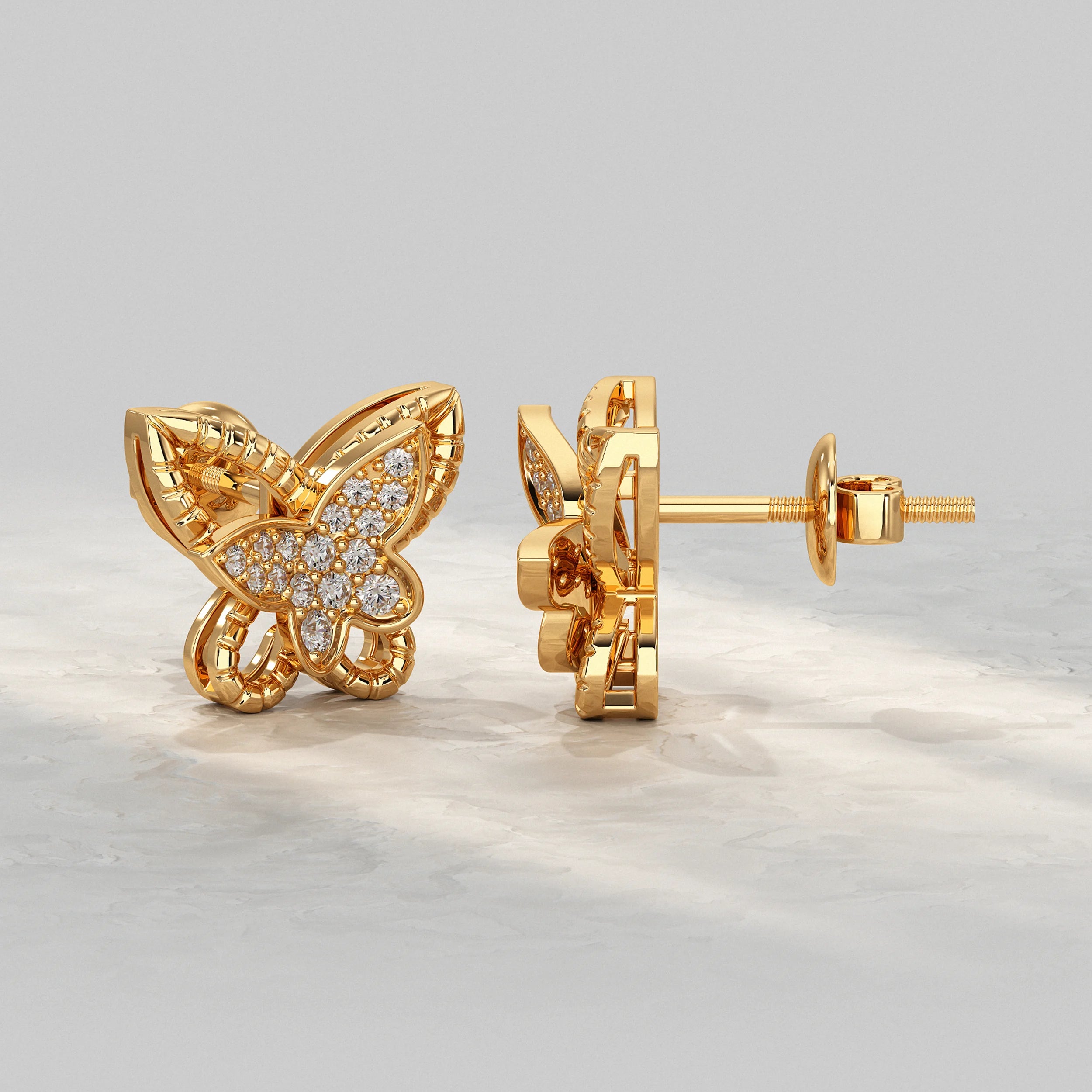 Dual Butterfly Lab Diamond Stud Earrings