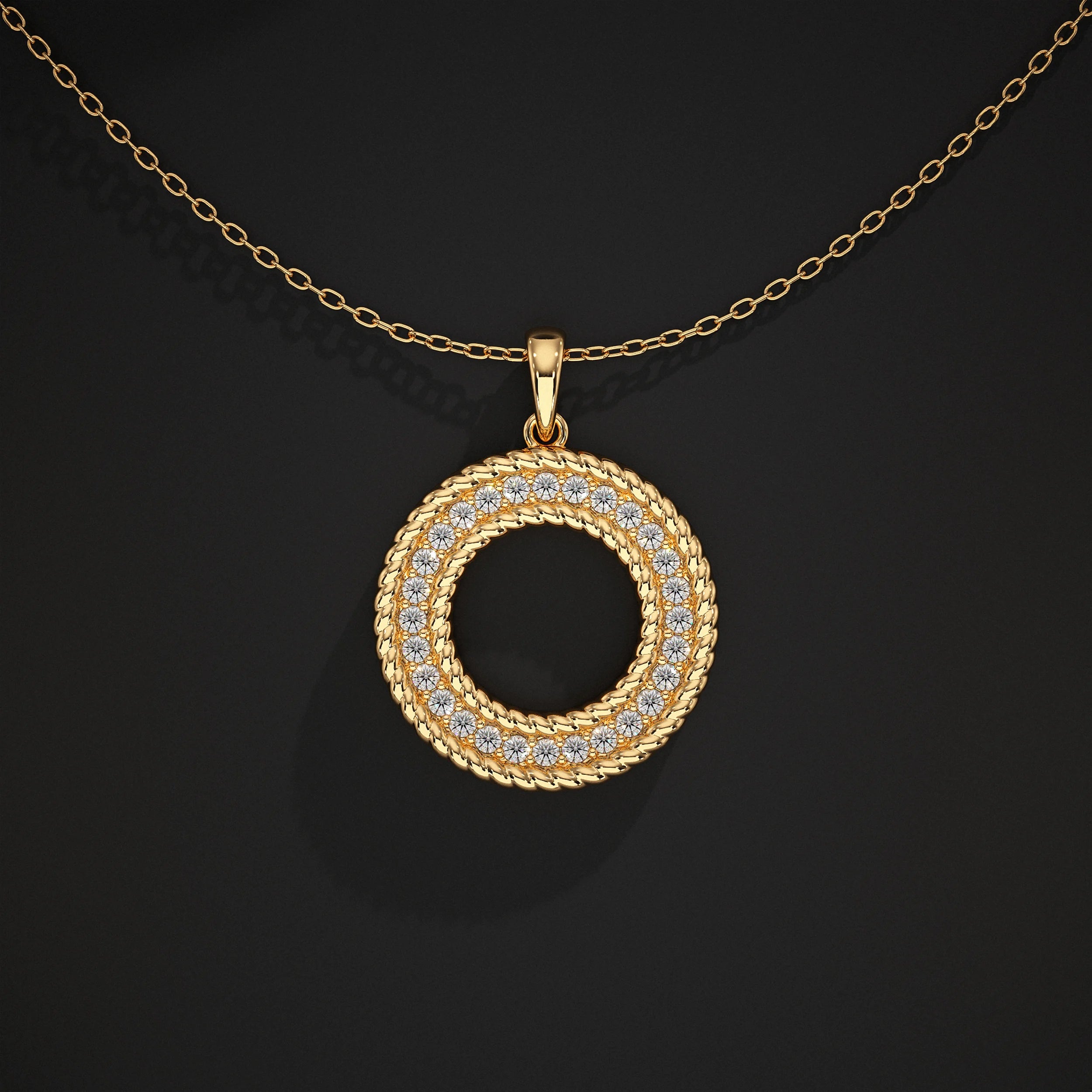 Open Circle Double Border Round Diamond Pendant