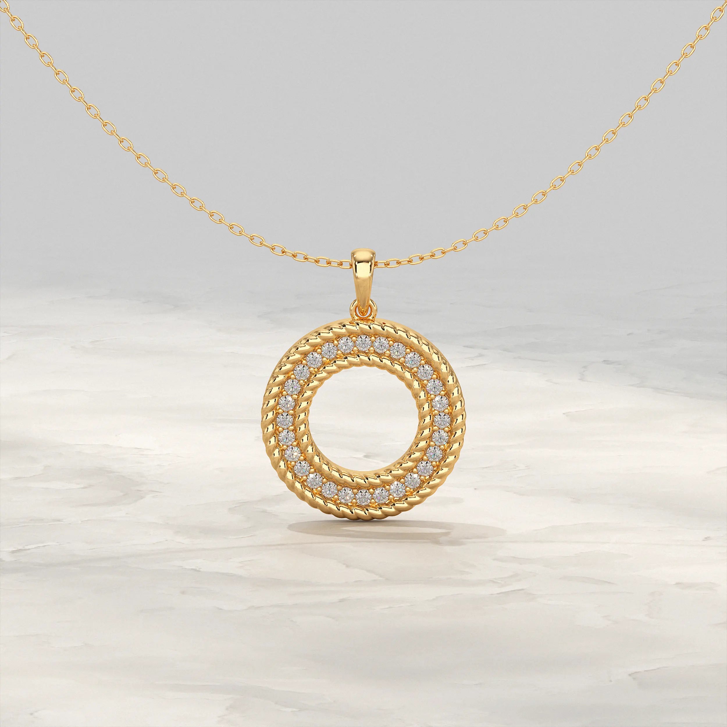 Open Circle Double Border Round Diamond Pendant