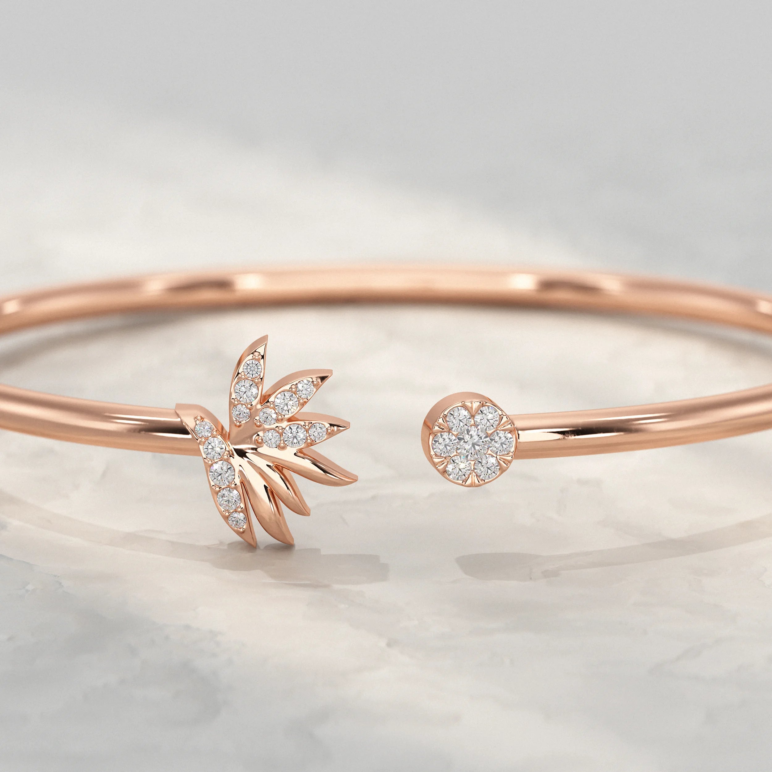 Round Diamond Open Cuff Bangle