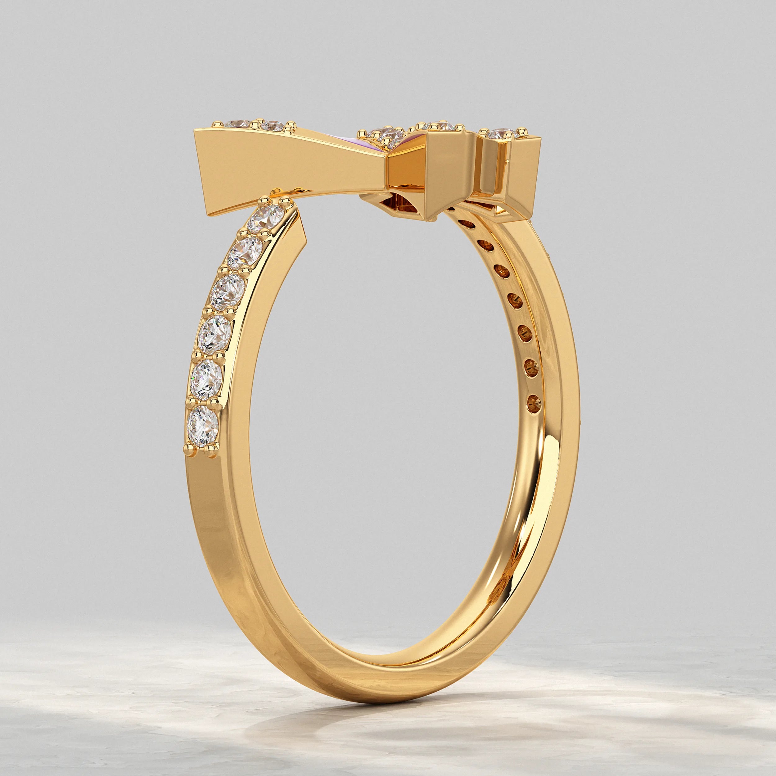 Purple Enamel Butterfly Lab Diamond Open Cuff Ring