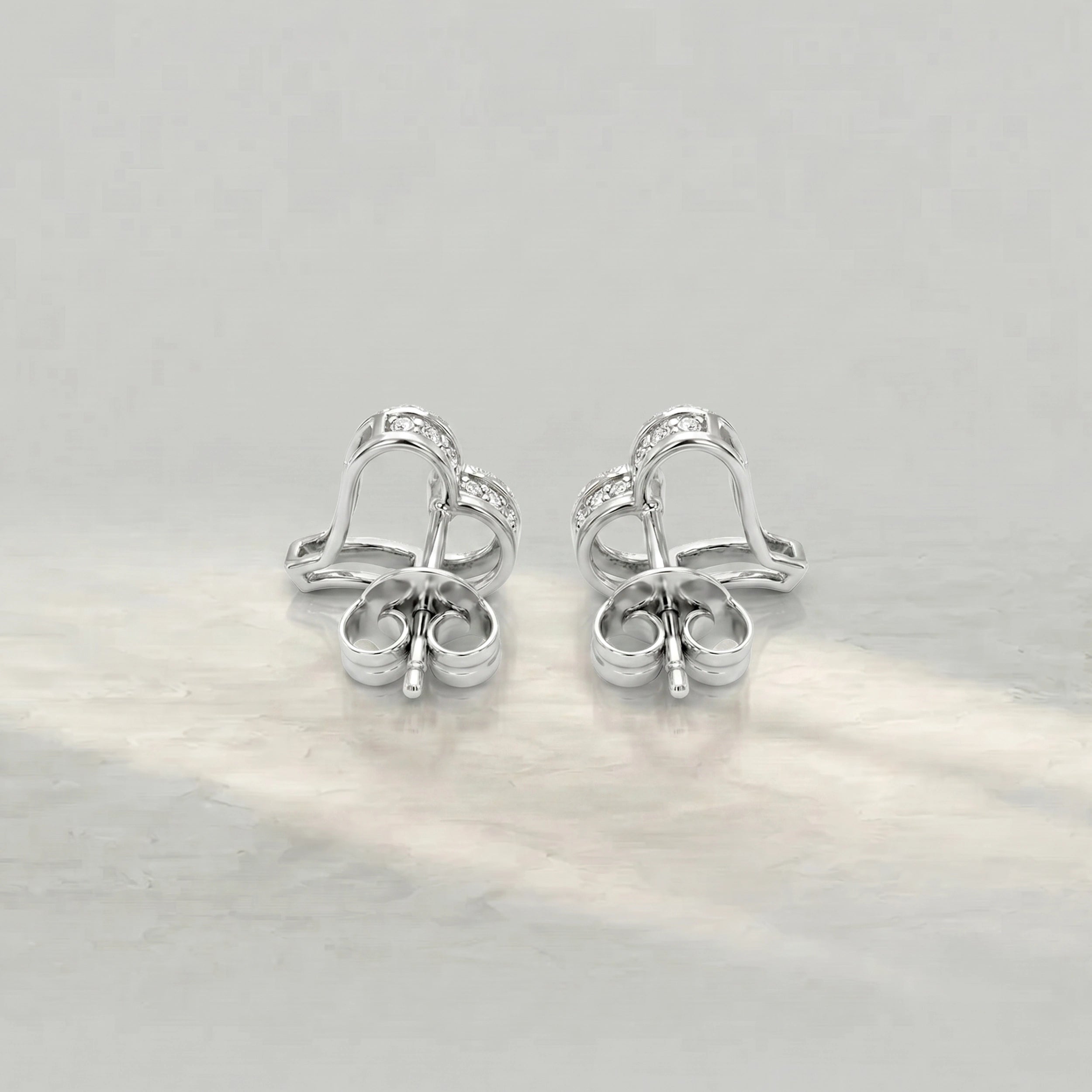 Open Heart Shape Round Diamond Stud Earrings Earrings