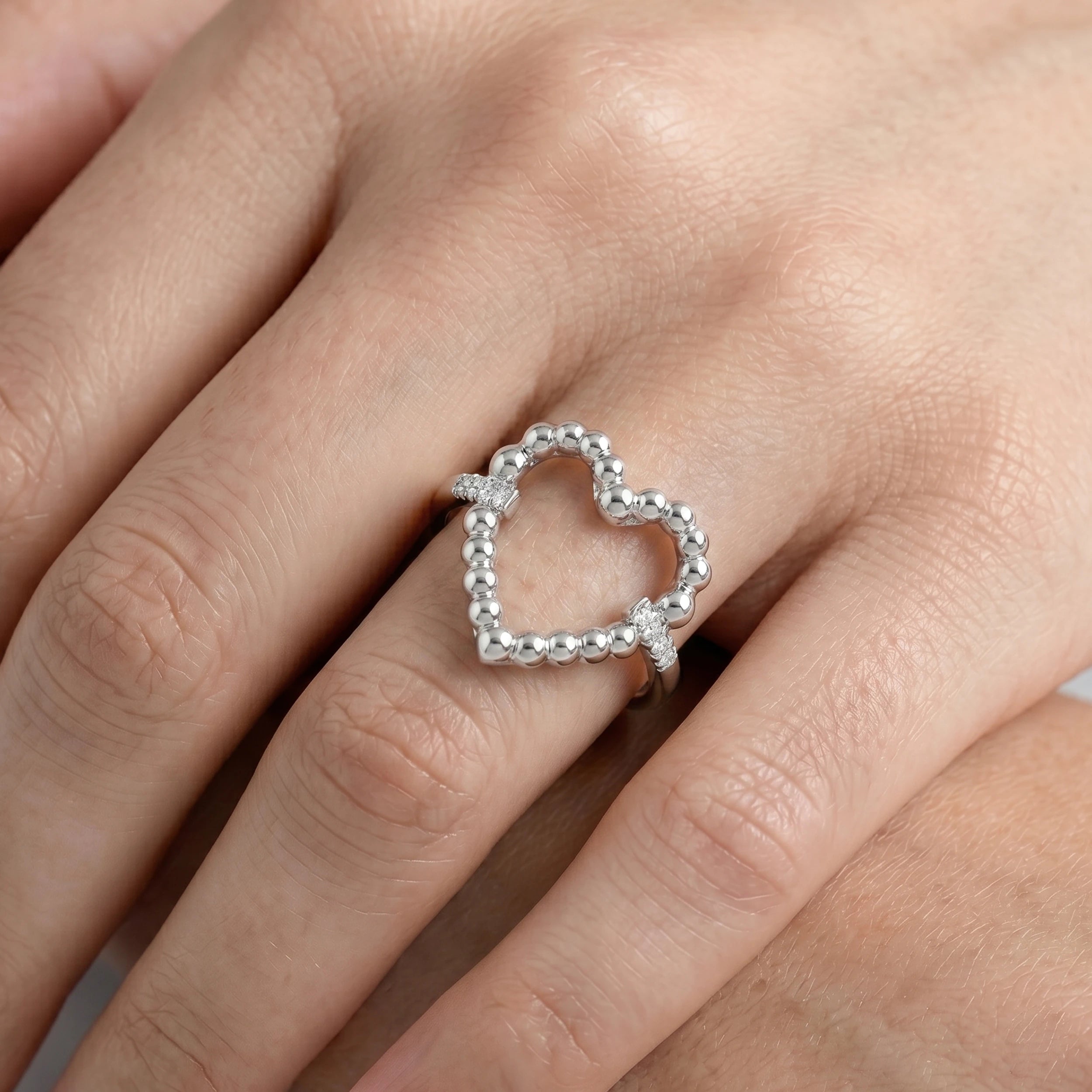 Open Heart Shape Round Diamond Bubble Ring