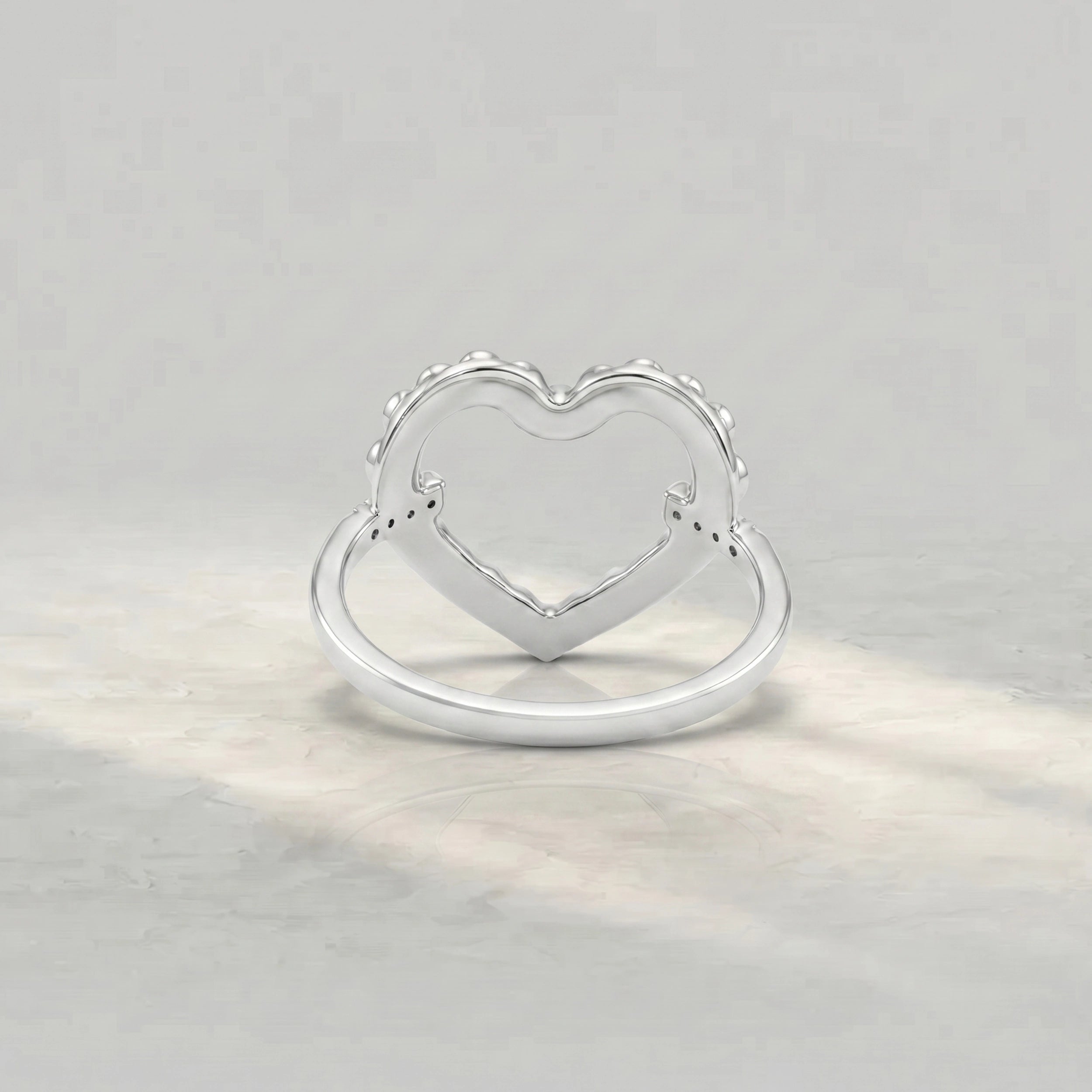 Open Heart Shape Round Diamond Bubble Ring