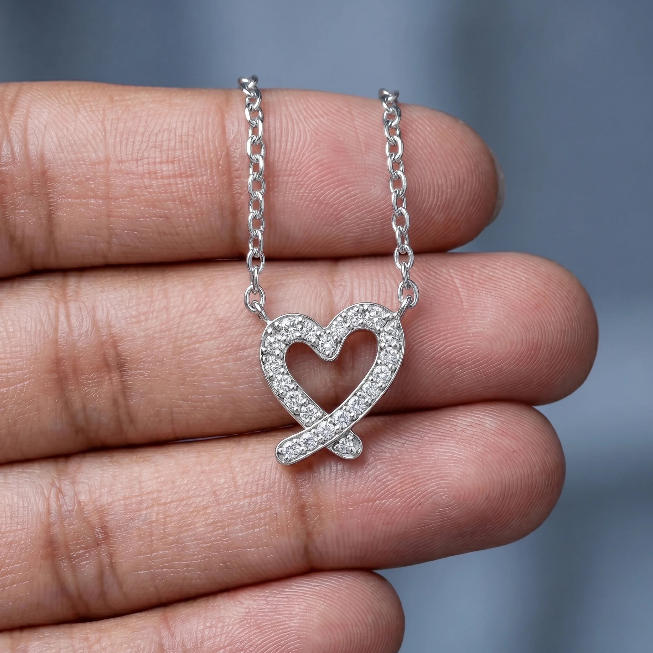 Open Heart Shape Round Diamond Pendant