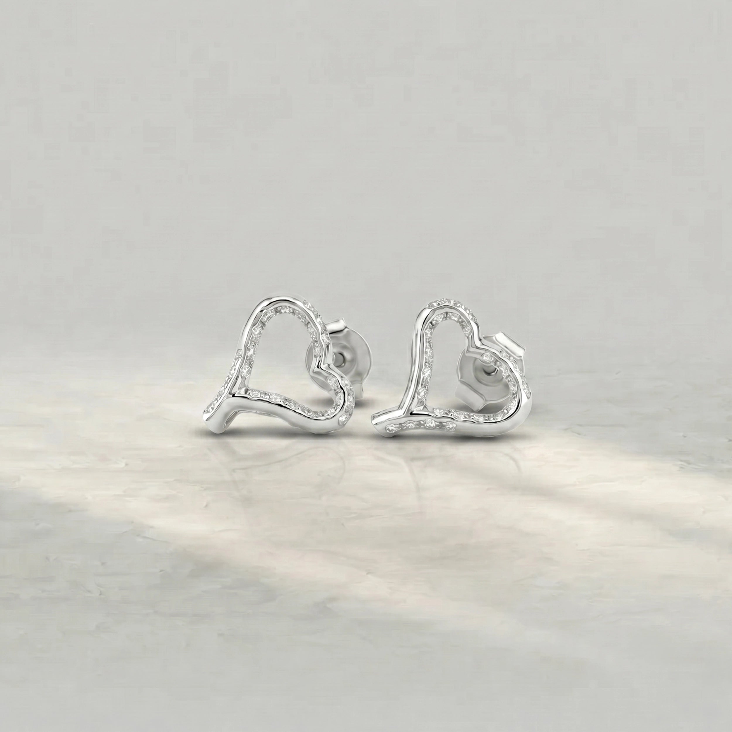 Open Heart Shape Round Diamond Stud Earrings Earrings