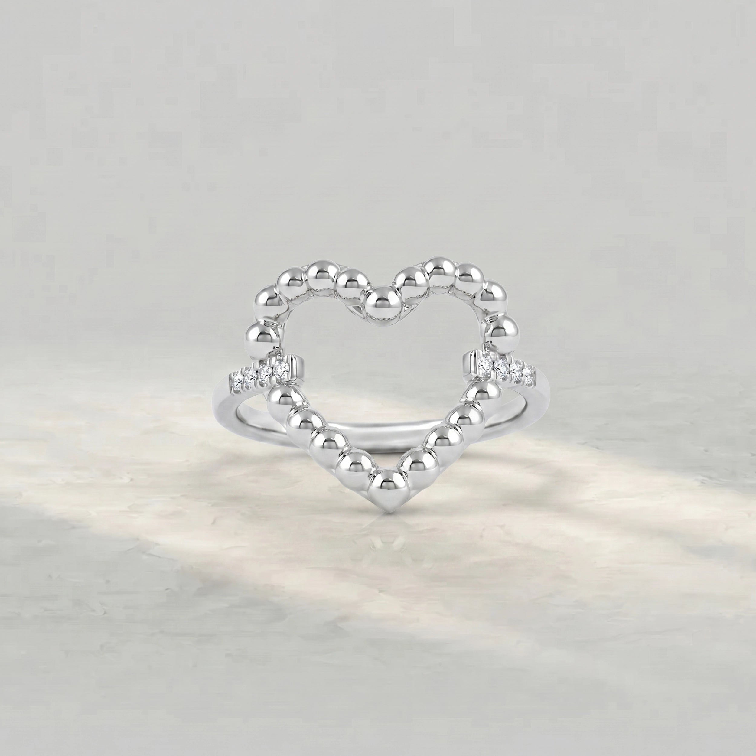 Open Heart Shape Round Diamond Bubble Ring