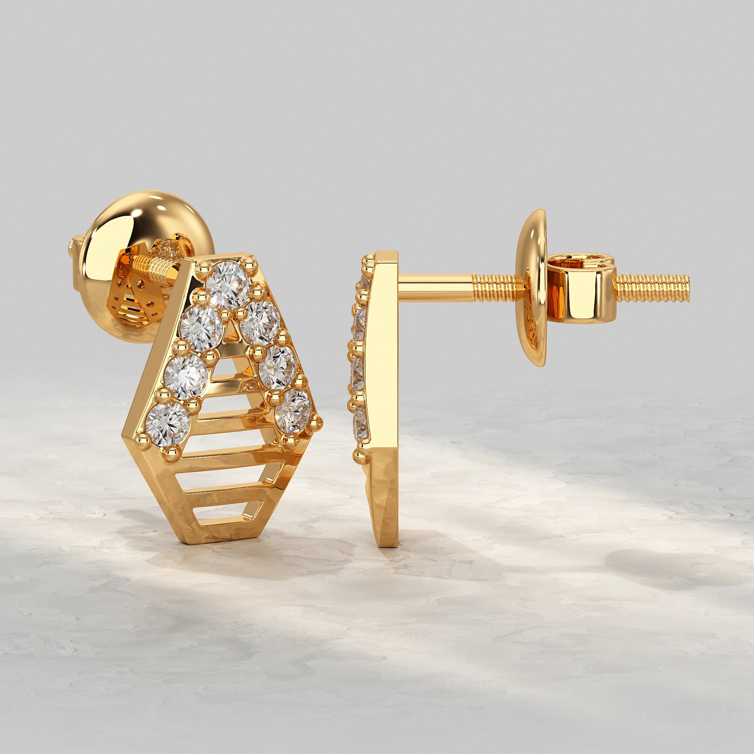 Geometric Ladder Round Diamond Stud Earrings