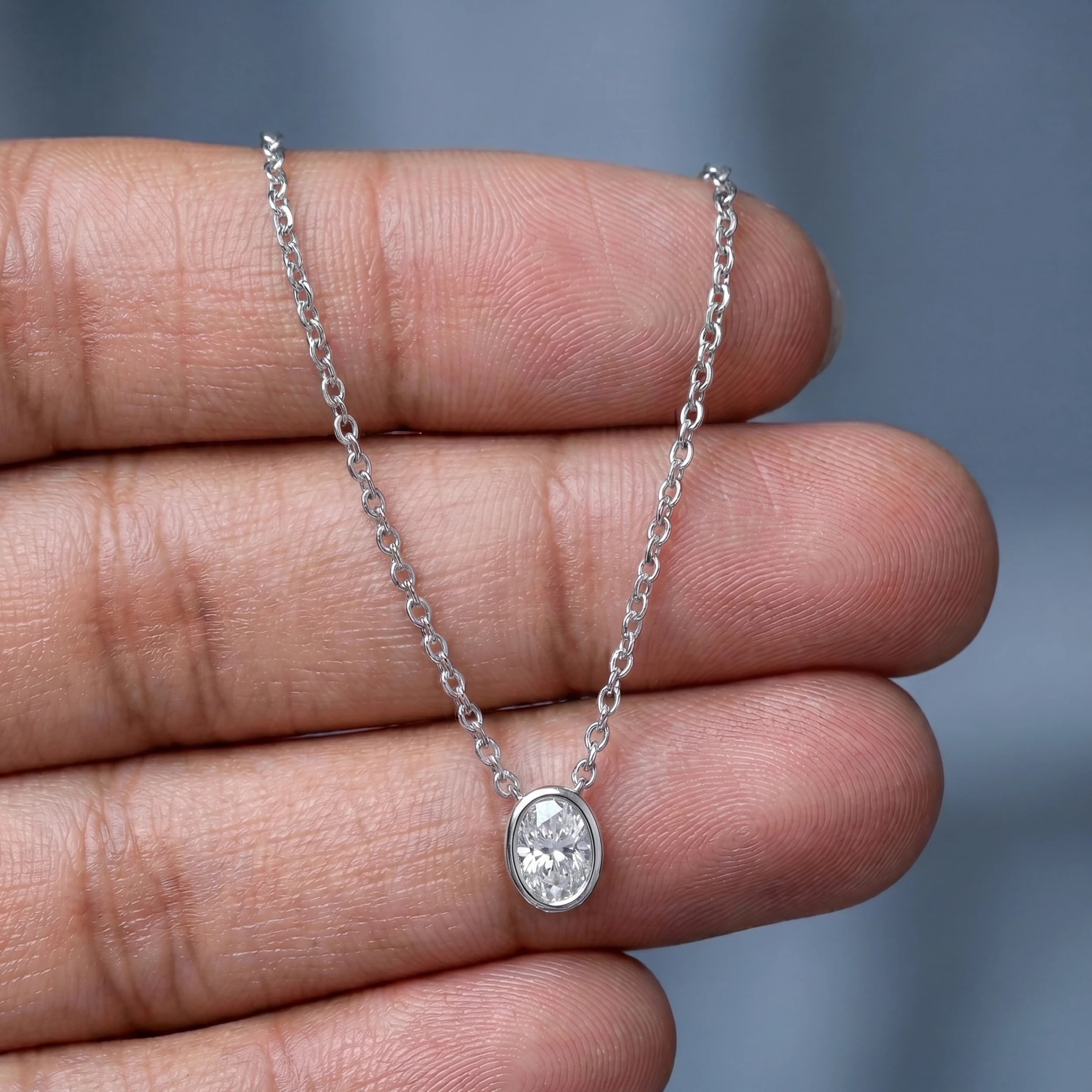 Bezel Set Oval Lab Diamond Pendant Pendant