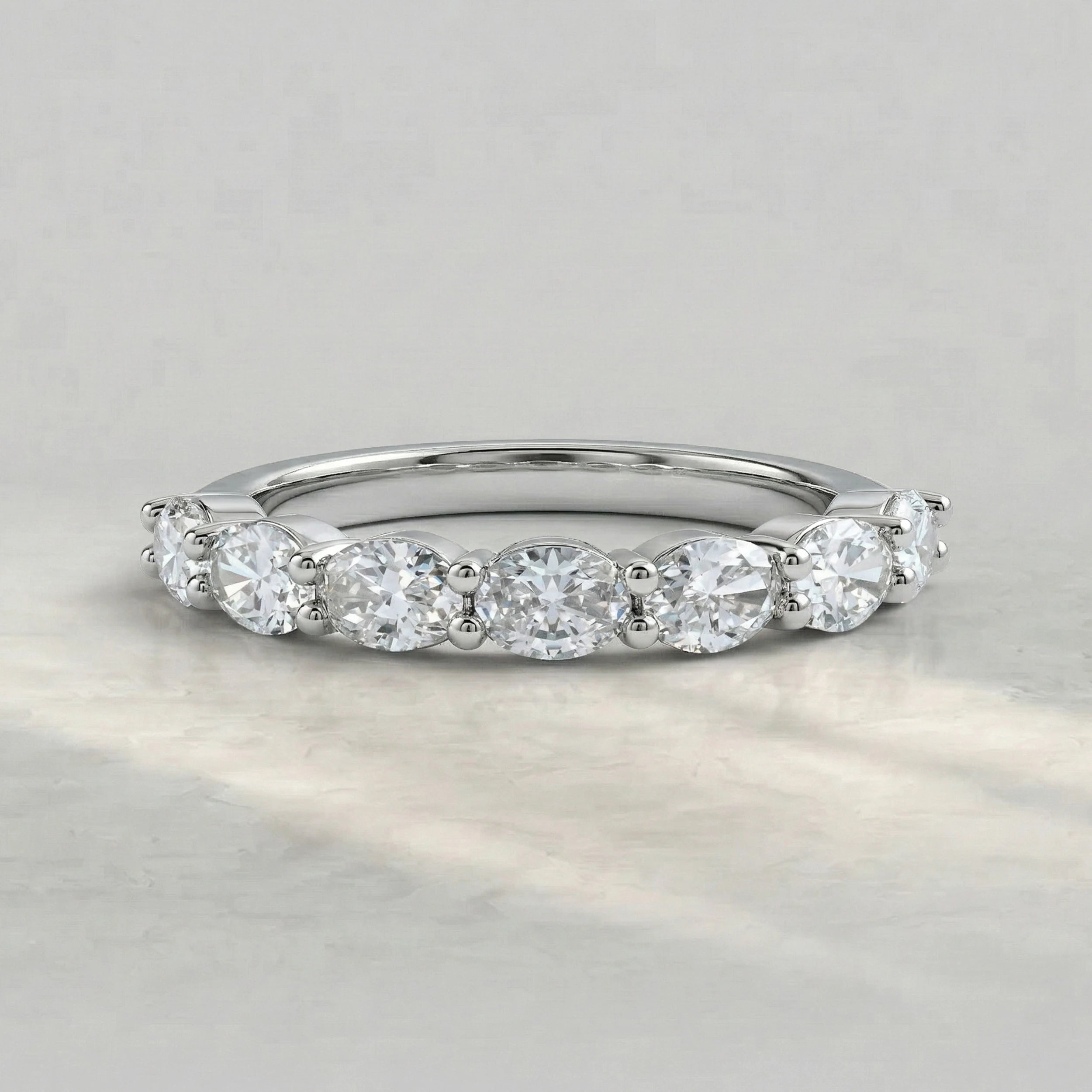 East West Set Oval Lab Diamond Wedding Band Rings
