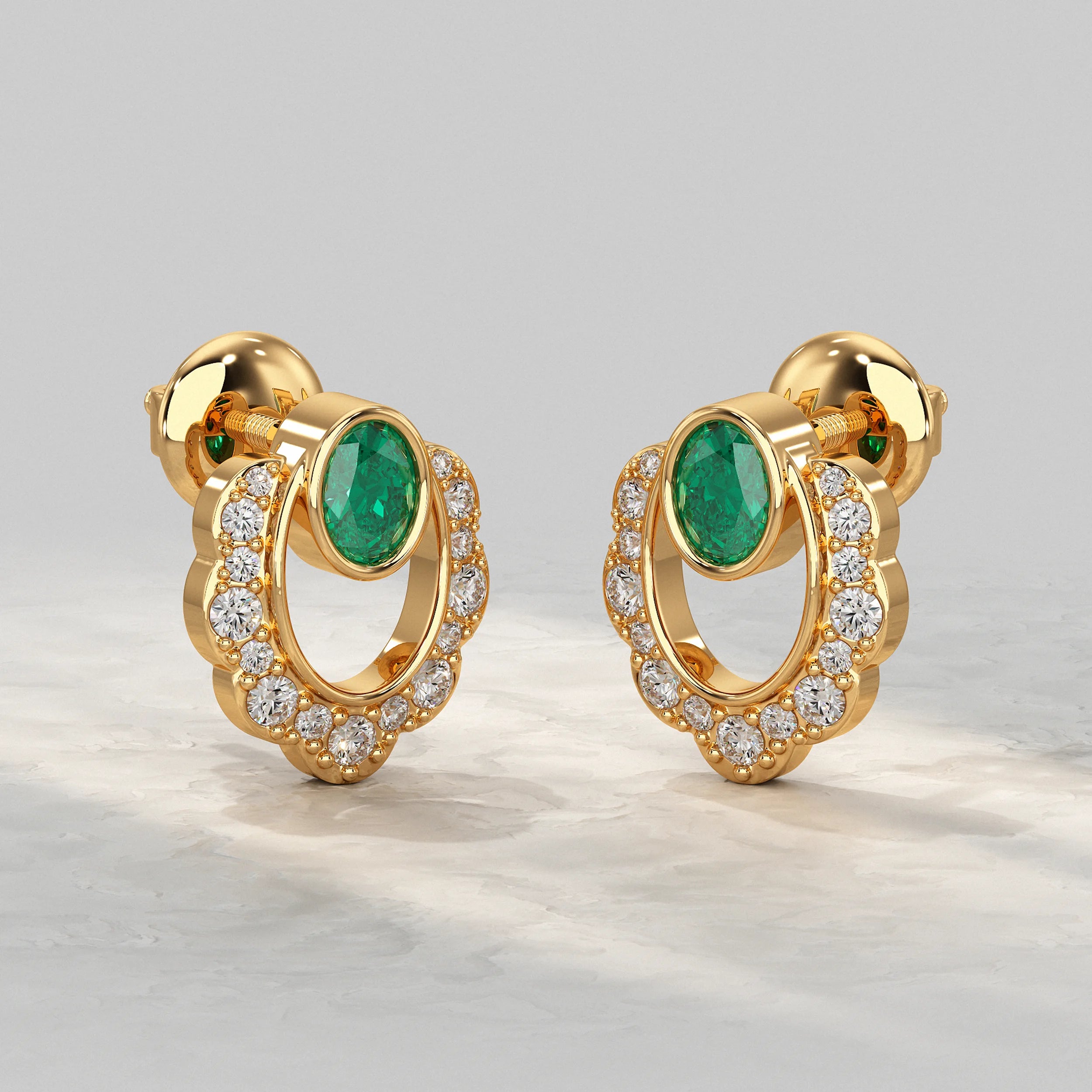 Oval Emerald Halo Stud Lab Diamond Earrings