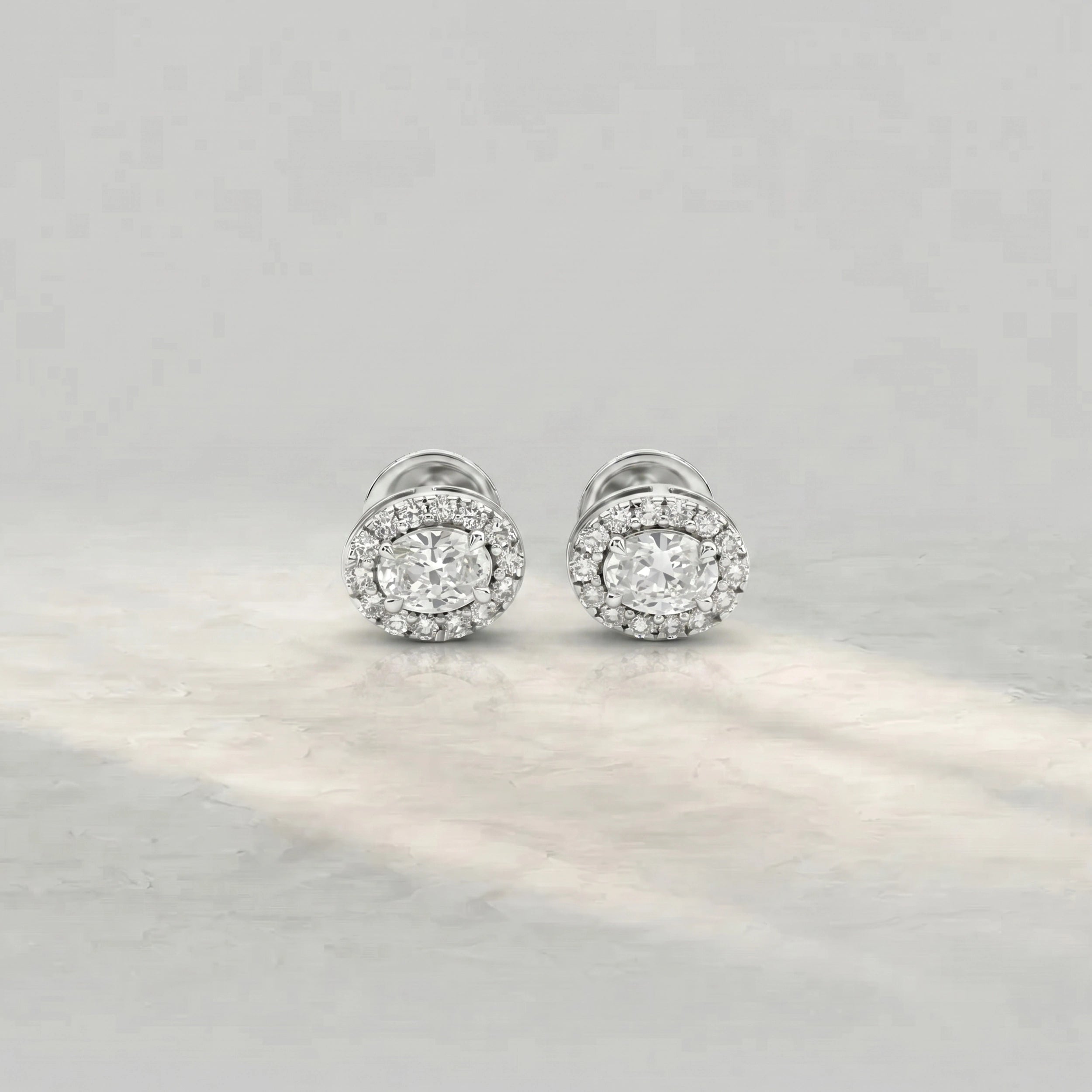 Oval Lab Diamond Halo Stud Earrings