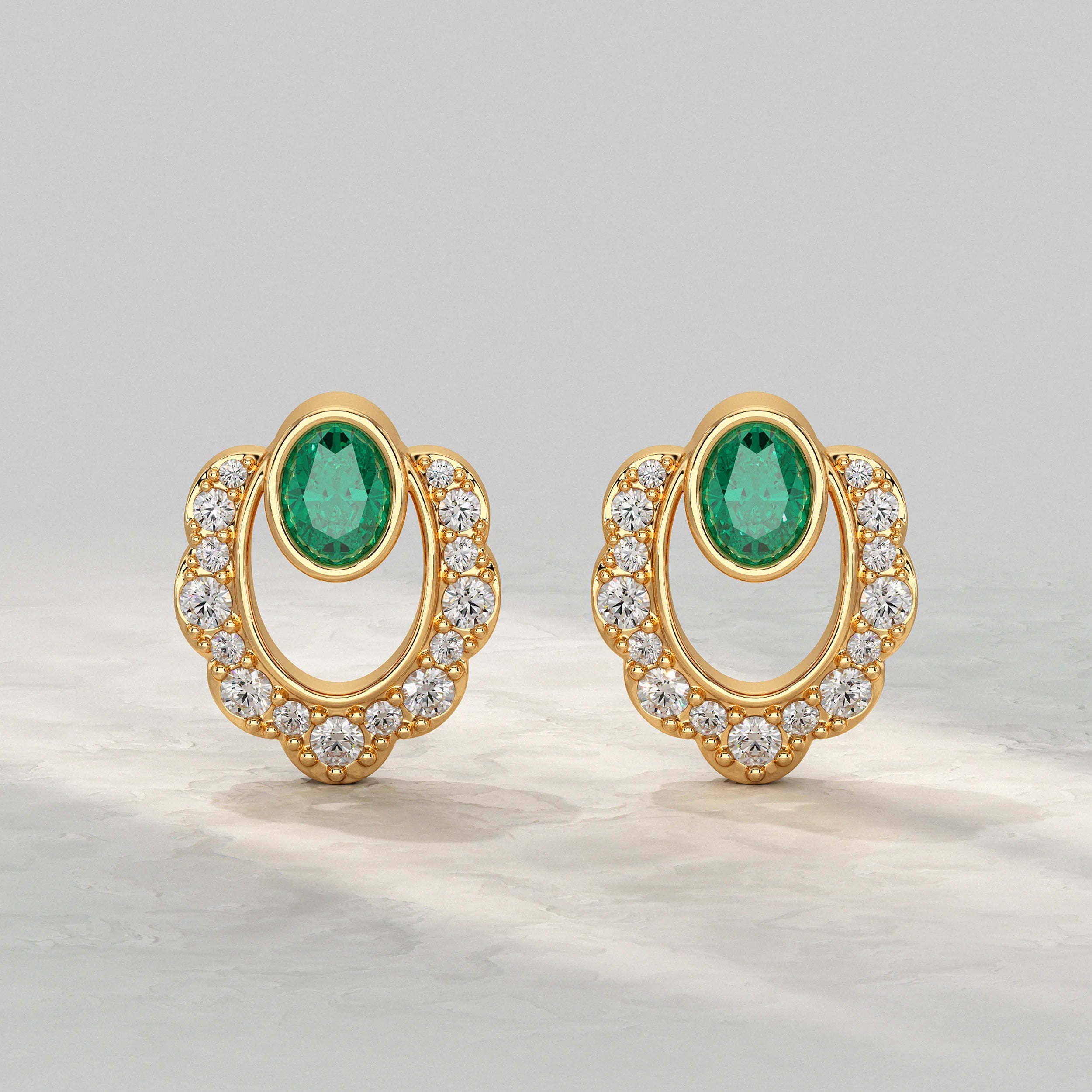 Oval Emerald Halo Stud Lab Diamond Earrings