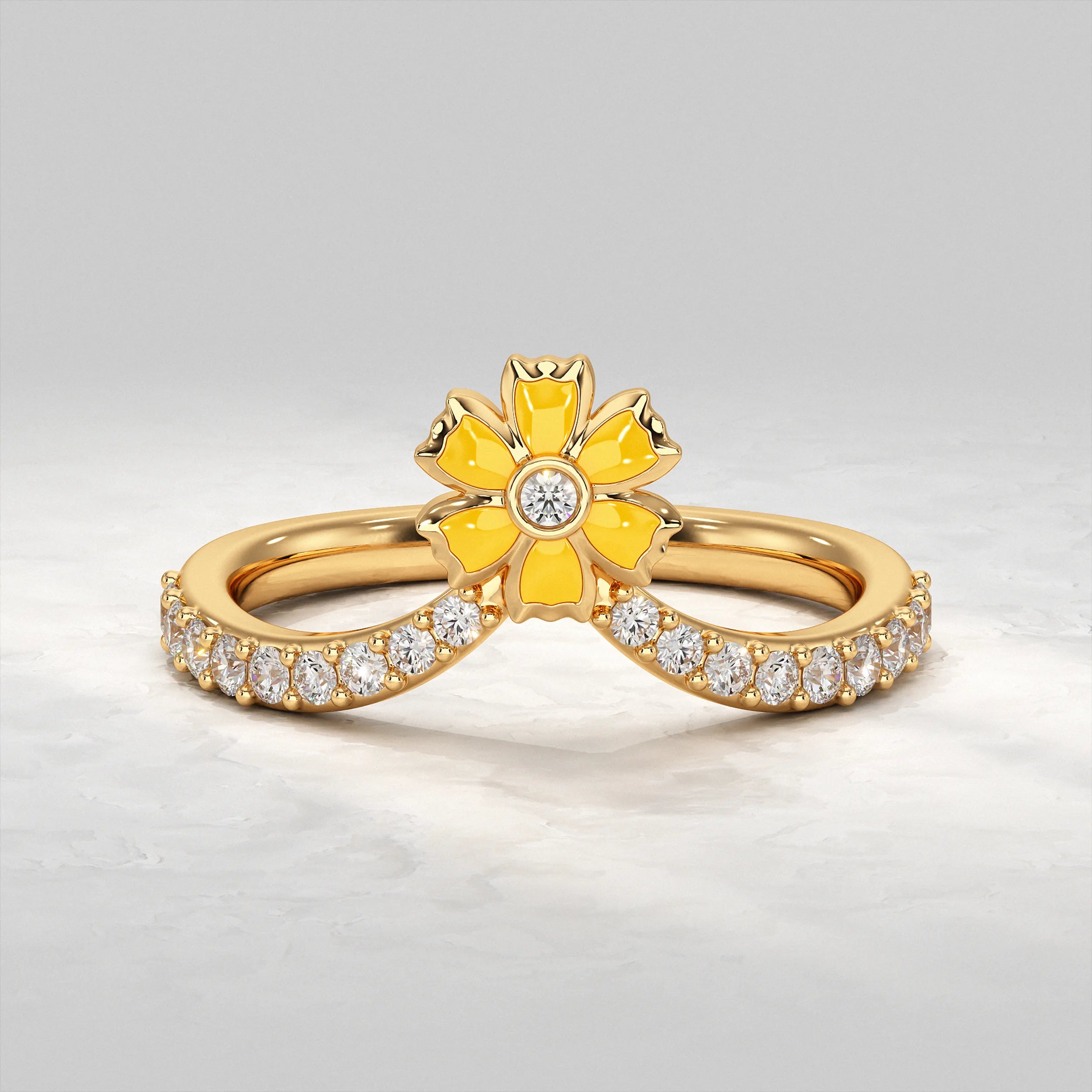 Yellow-Gold-Ring-with-Yellow-Flower-and-Diamond