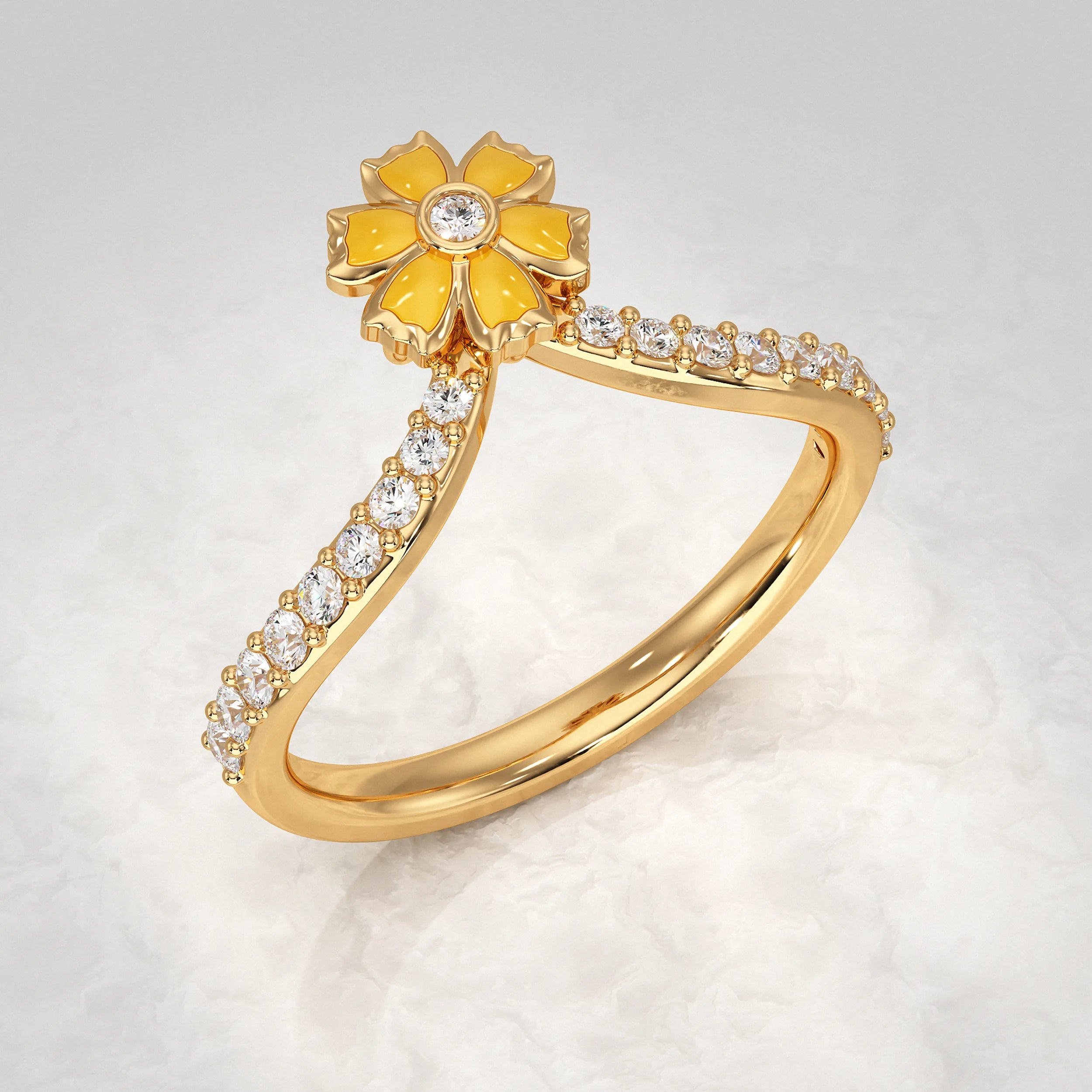 Yellow-Gold-Ring-with-Diamond-and-Yellow-Floral-Detail
