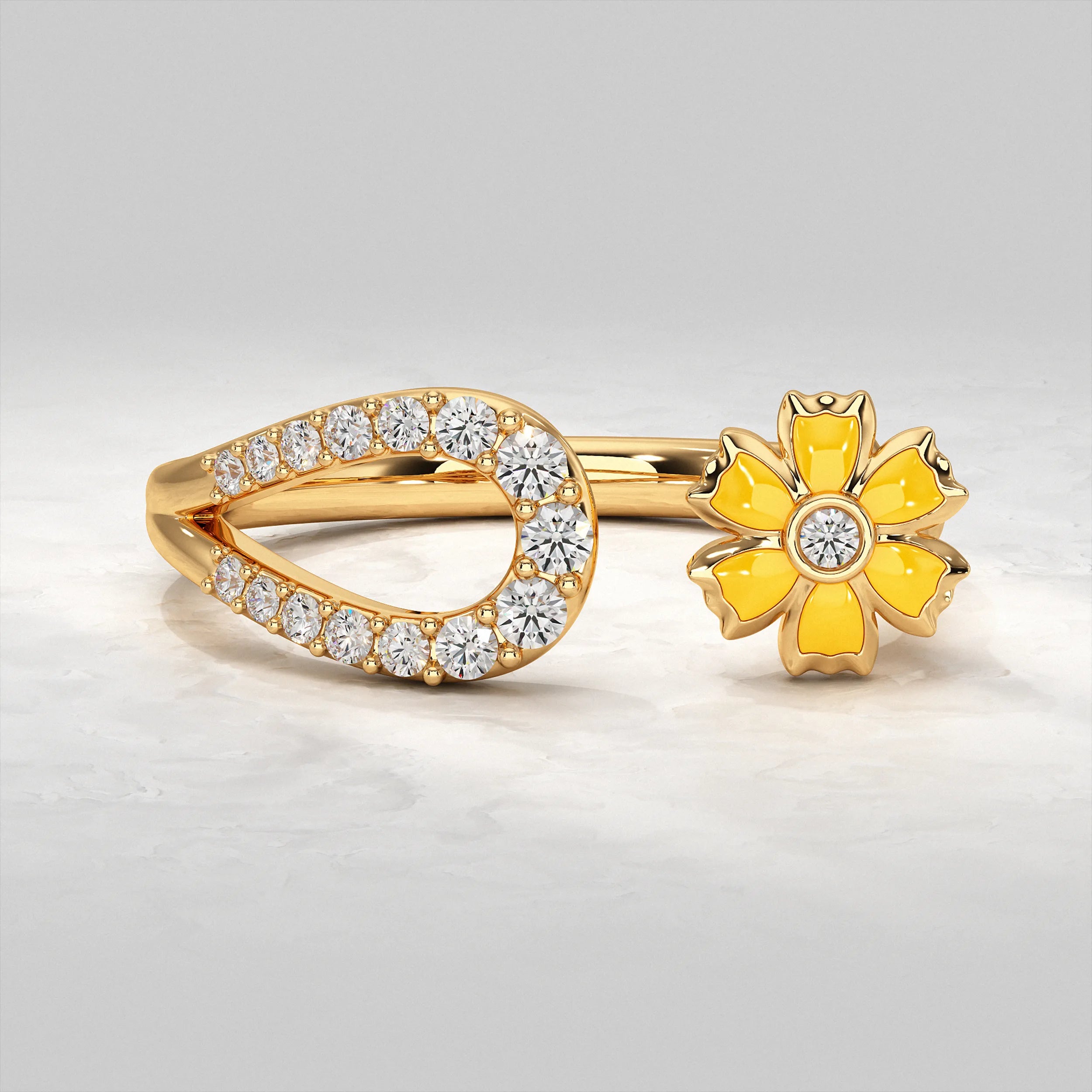 Yellow-Gold-Ring-with-Yellow-Flower-and-Diamond