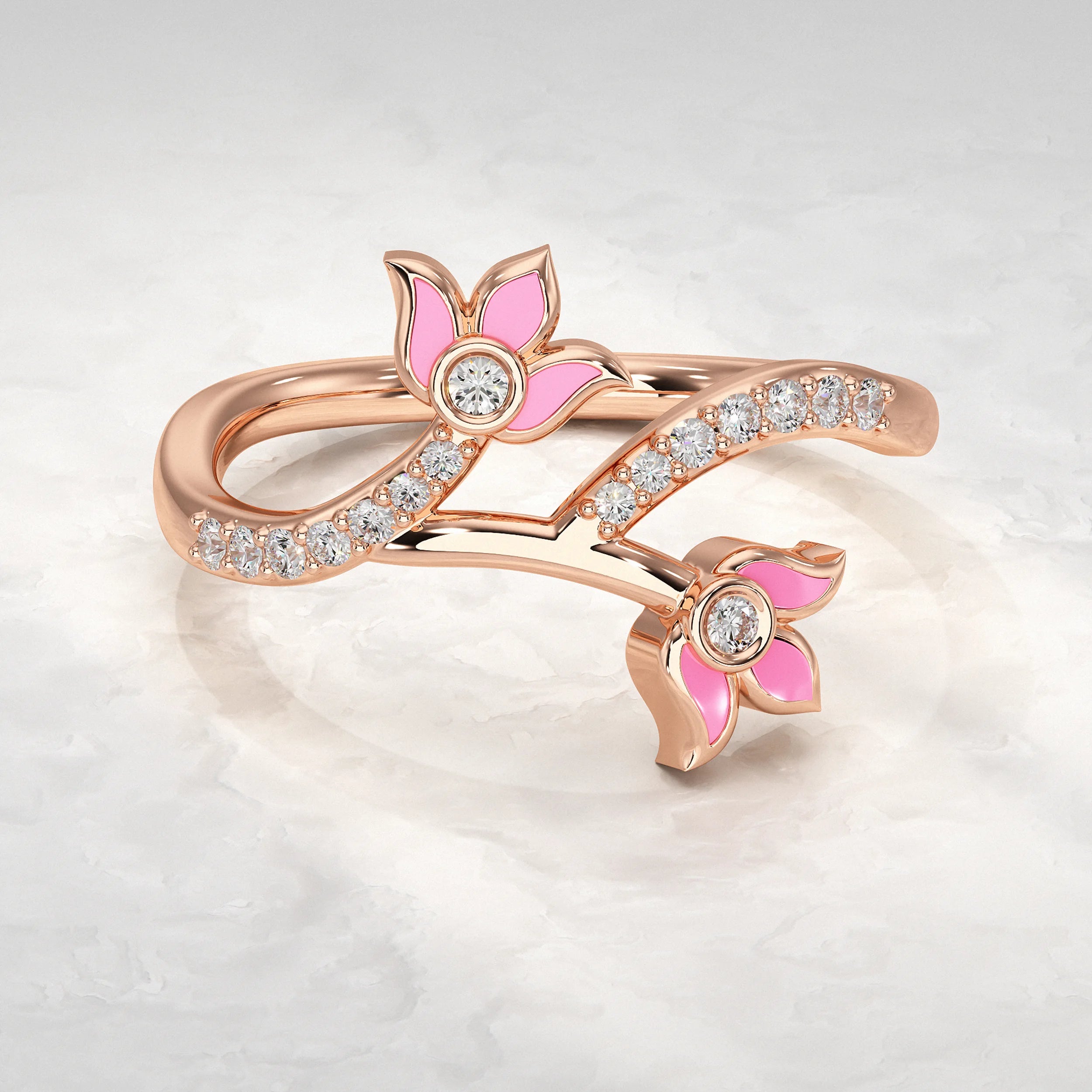 Rose-Gold-Ring-with-Pink-Enamel-and-Diamonds