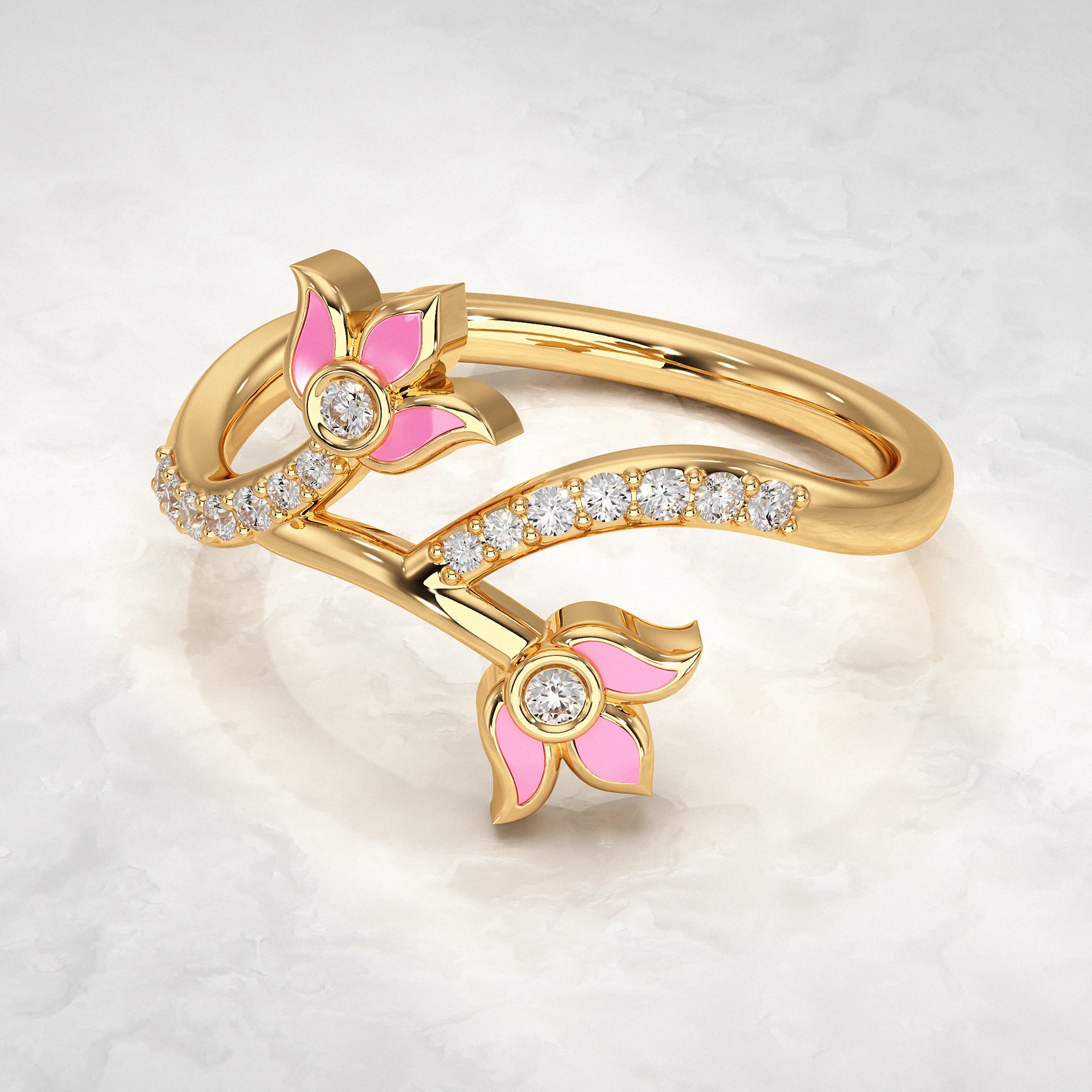 Yellow-Gold-Ring-With-Flower-Design-and-Diamonds