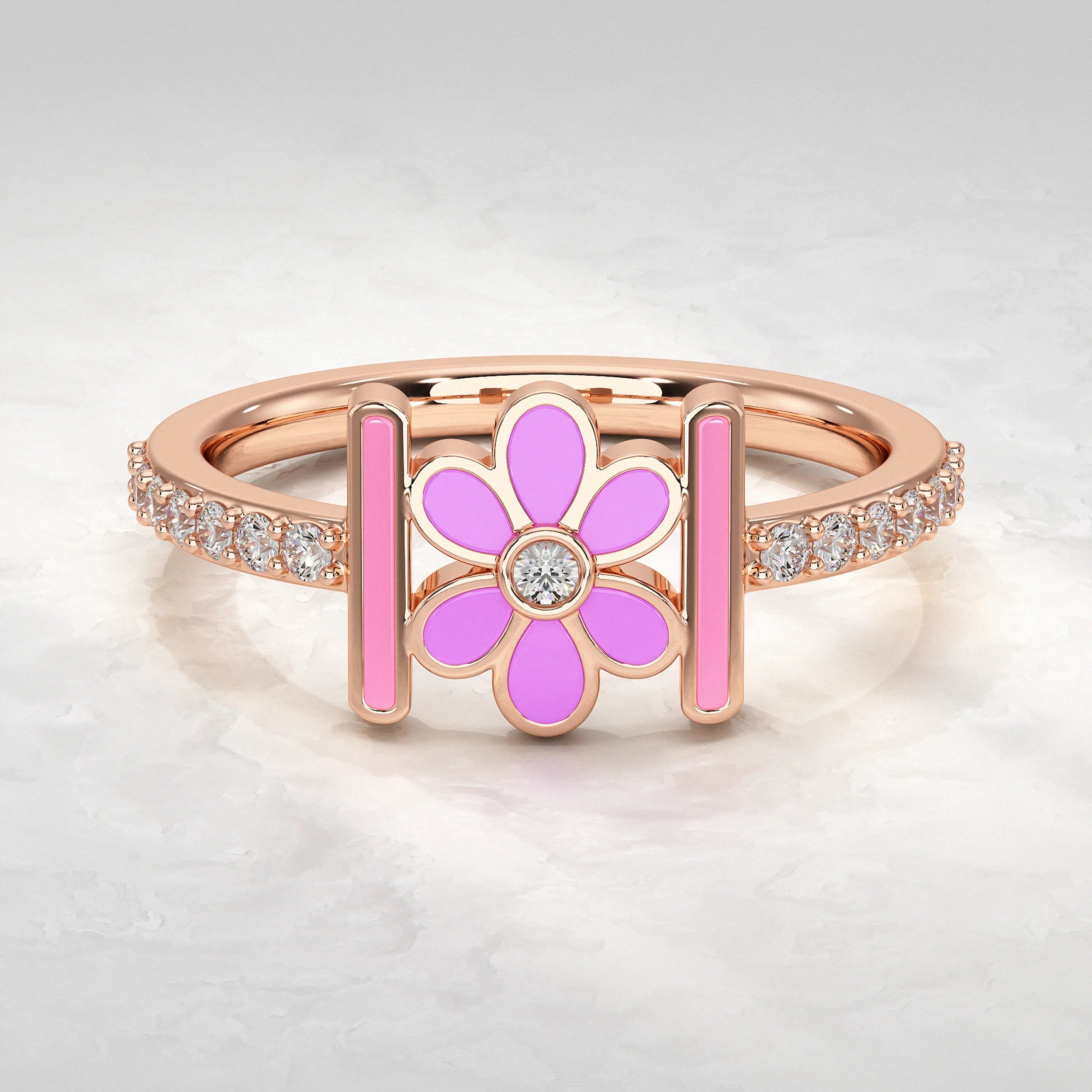 Rose-Gold-Ring-with-Pink-Enamel-And-Diamond
