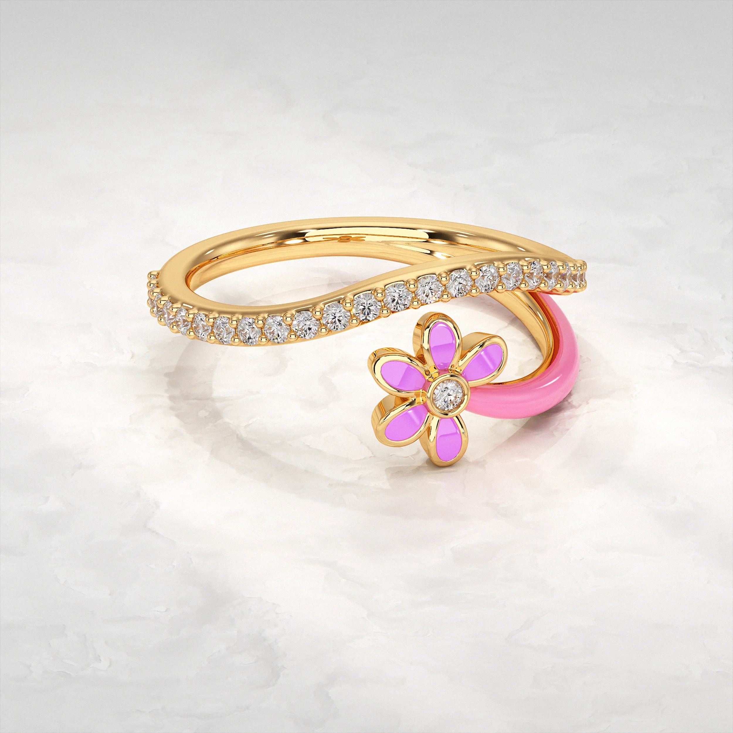 Yellow-Gold-Ring-With-Flower-Design-and-Diamonds