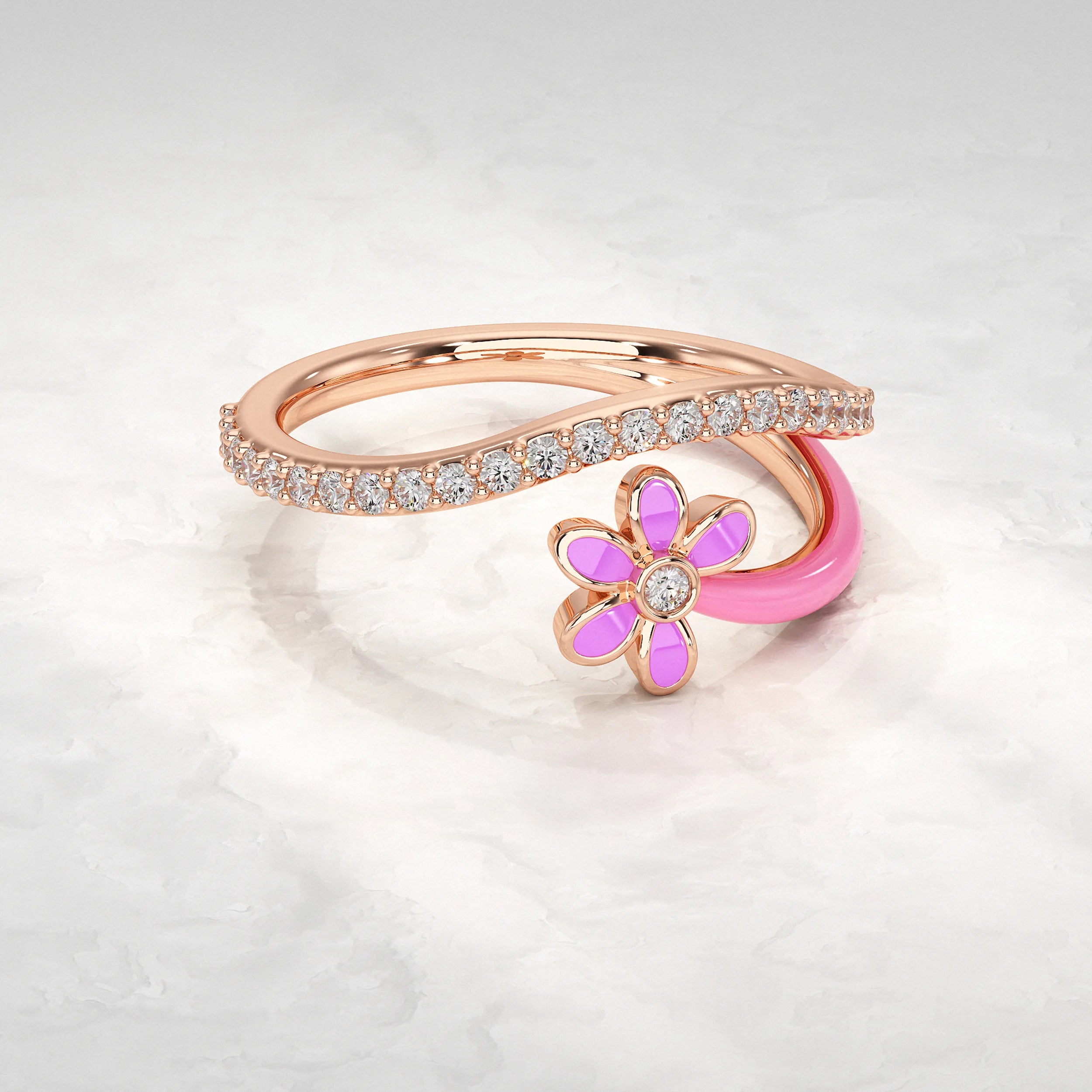 Rose-Gold-Ring-with-Pink-Enamel-and-Diamond